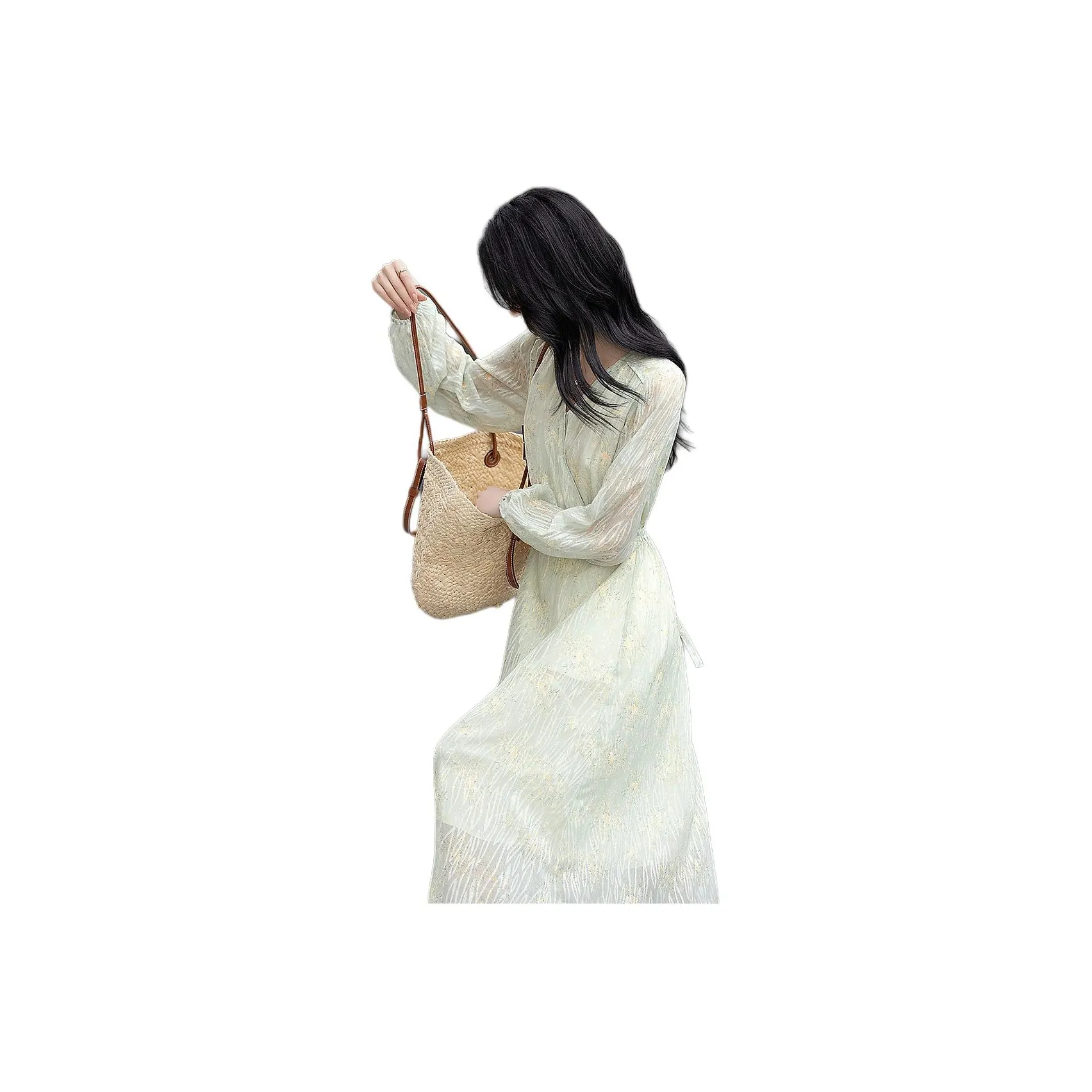 【dme】 Long Sleeved Dress Women's Light Green