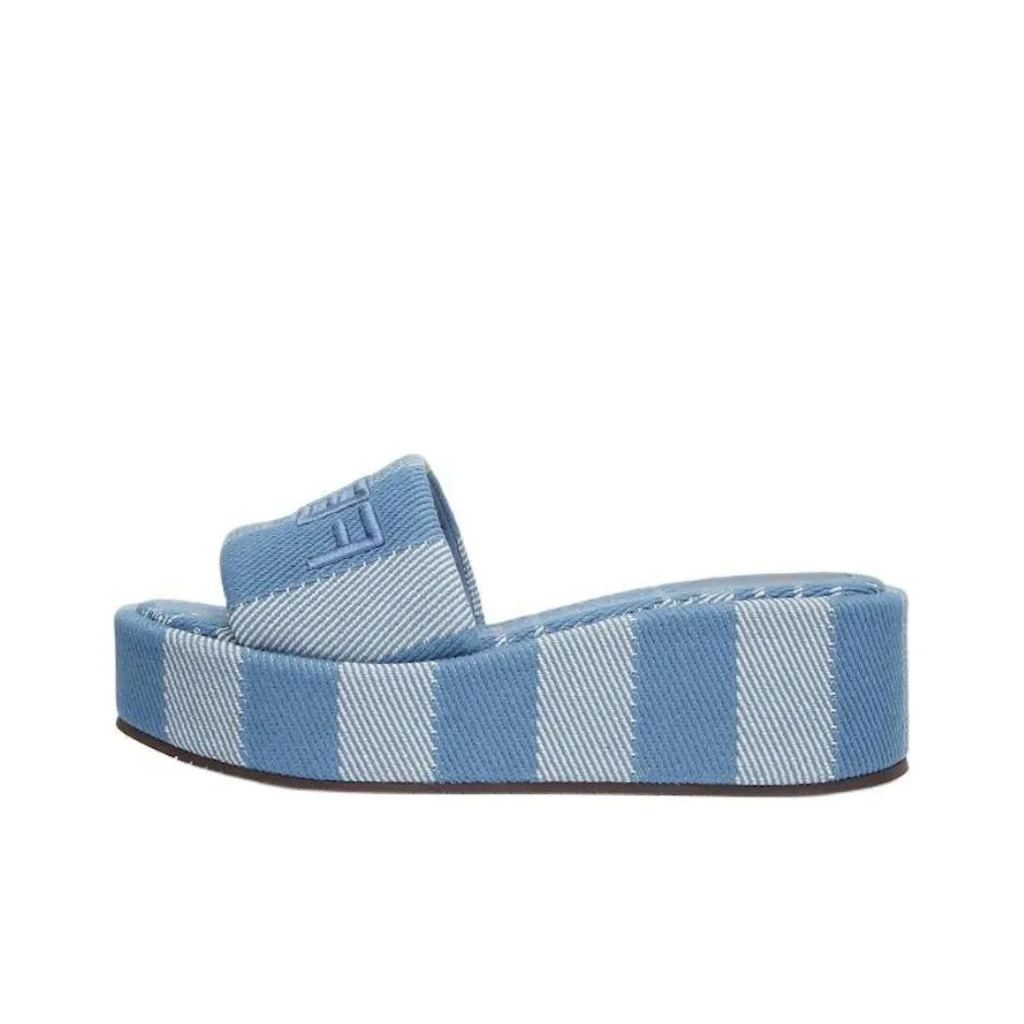 FENDI Sunshine Denim Effect Jacquard Platform Slides Women's