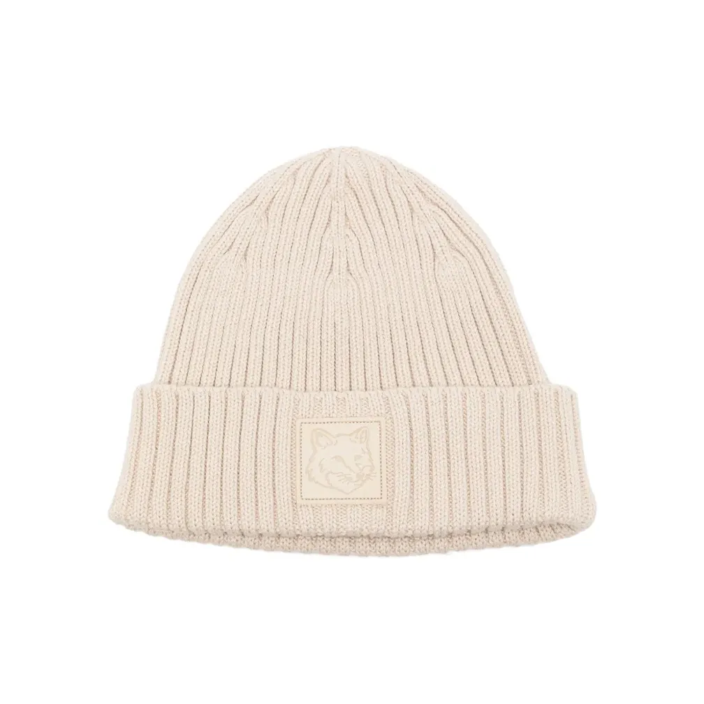 Maison Kitsuné Bold fox head Leather Patch Beanie