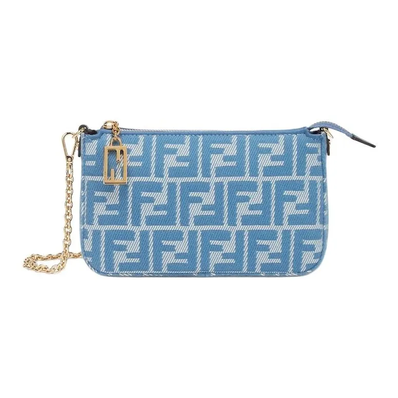 FENDI Baguette Cotton With Calfskin Clutch Women's Blue