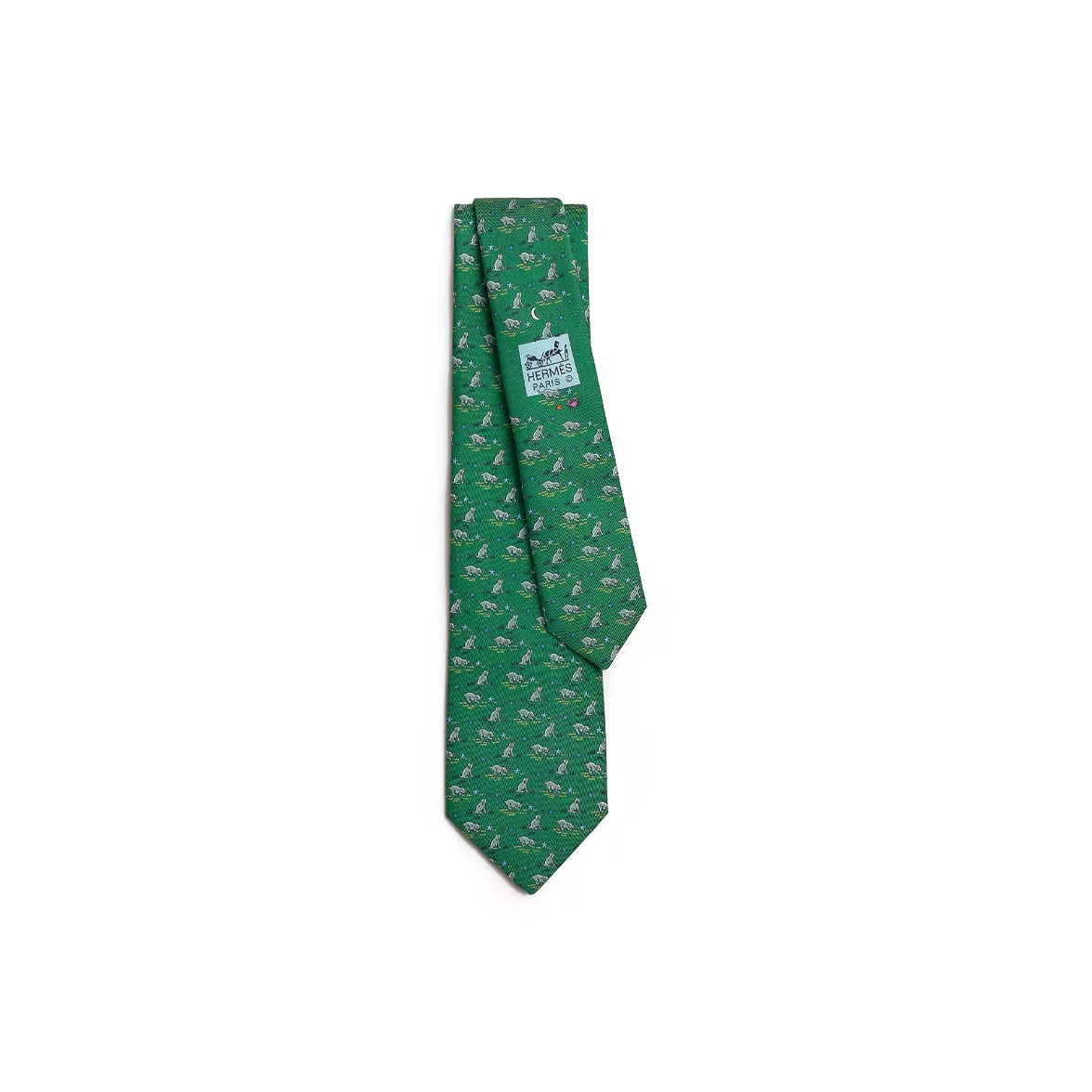 HERMES Mulberry Silk Ties Men's Green