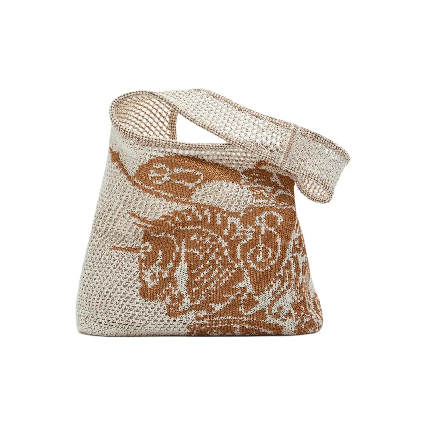 Burberry Viscose Crochet Bag Handbag Large Size Women's White & Sand