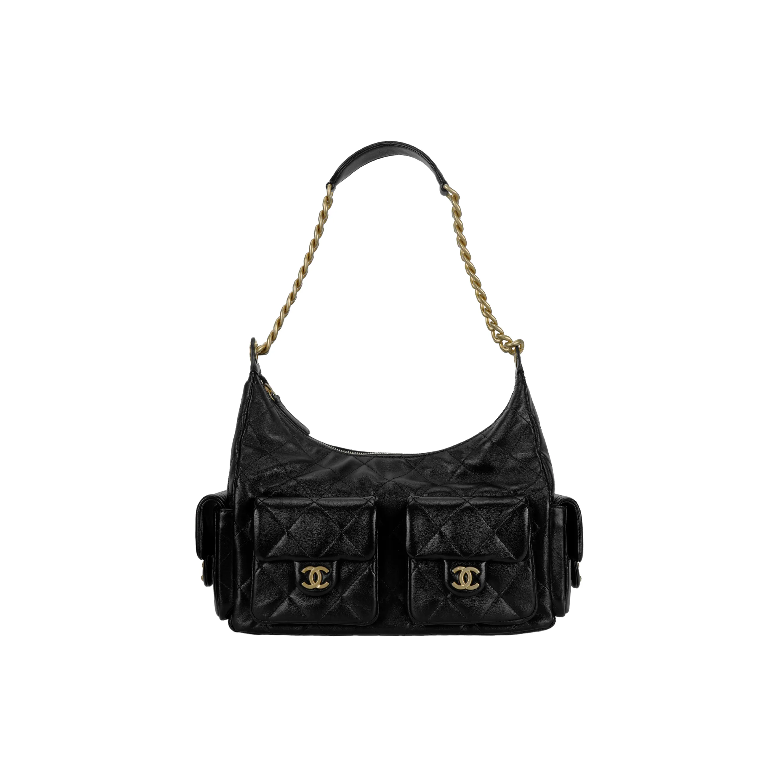 CHANEL 25C Shiny Lambskin Shoulder Bags Black