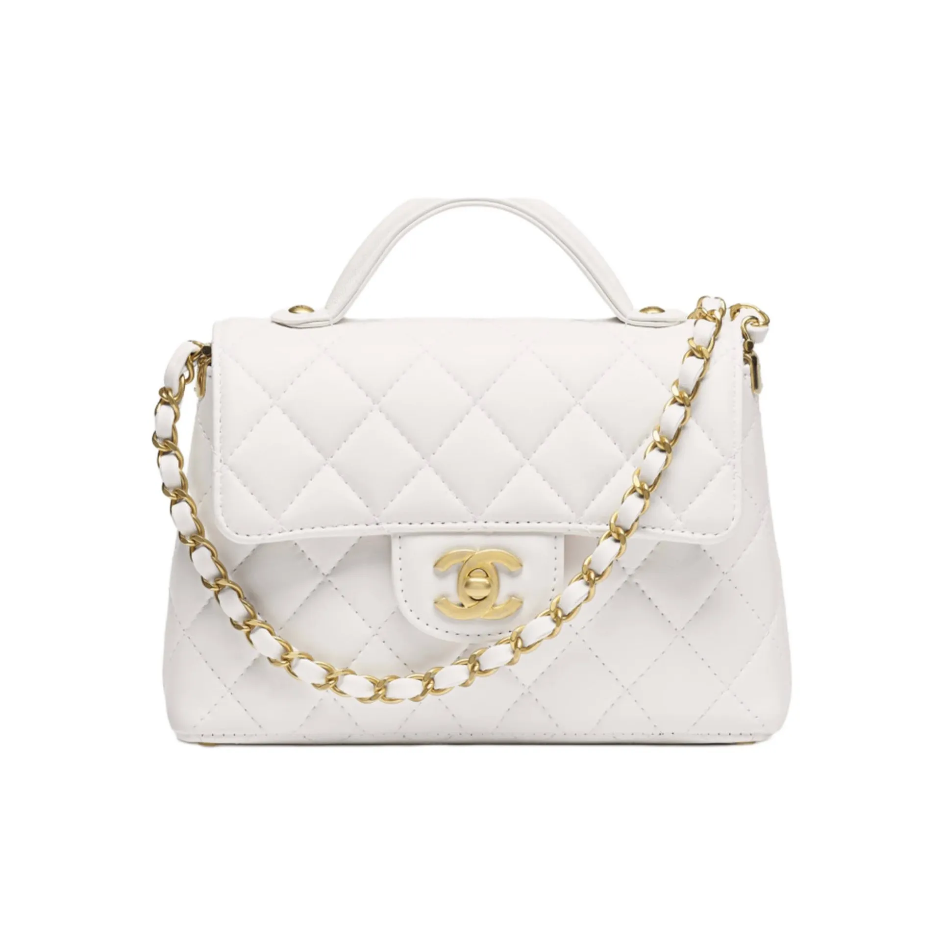 CHANEL Diamond Pattern Sheepskin Shoulder Bag, Crossbody Bag, Handbag Small Size Women's White