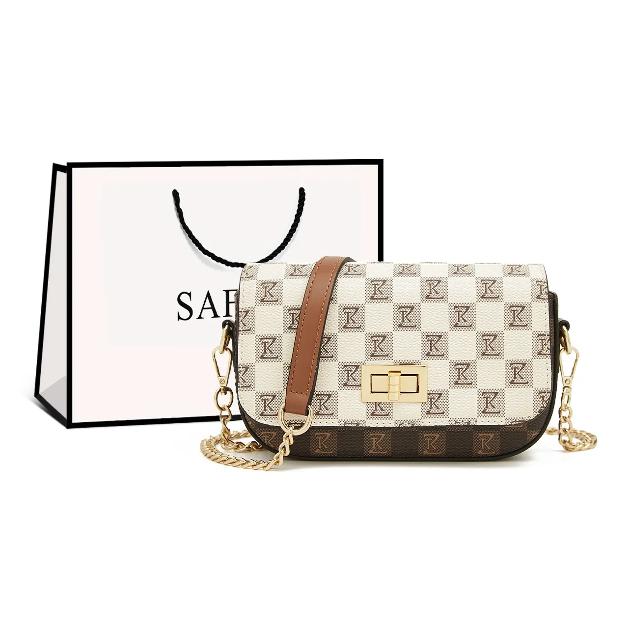 Safiya Синтетическая кожа Сумка через плечо Средняя Женская Кофейная Белая