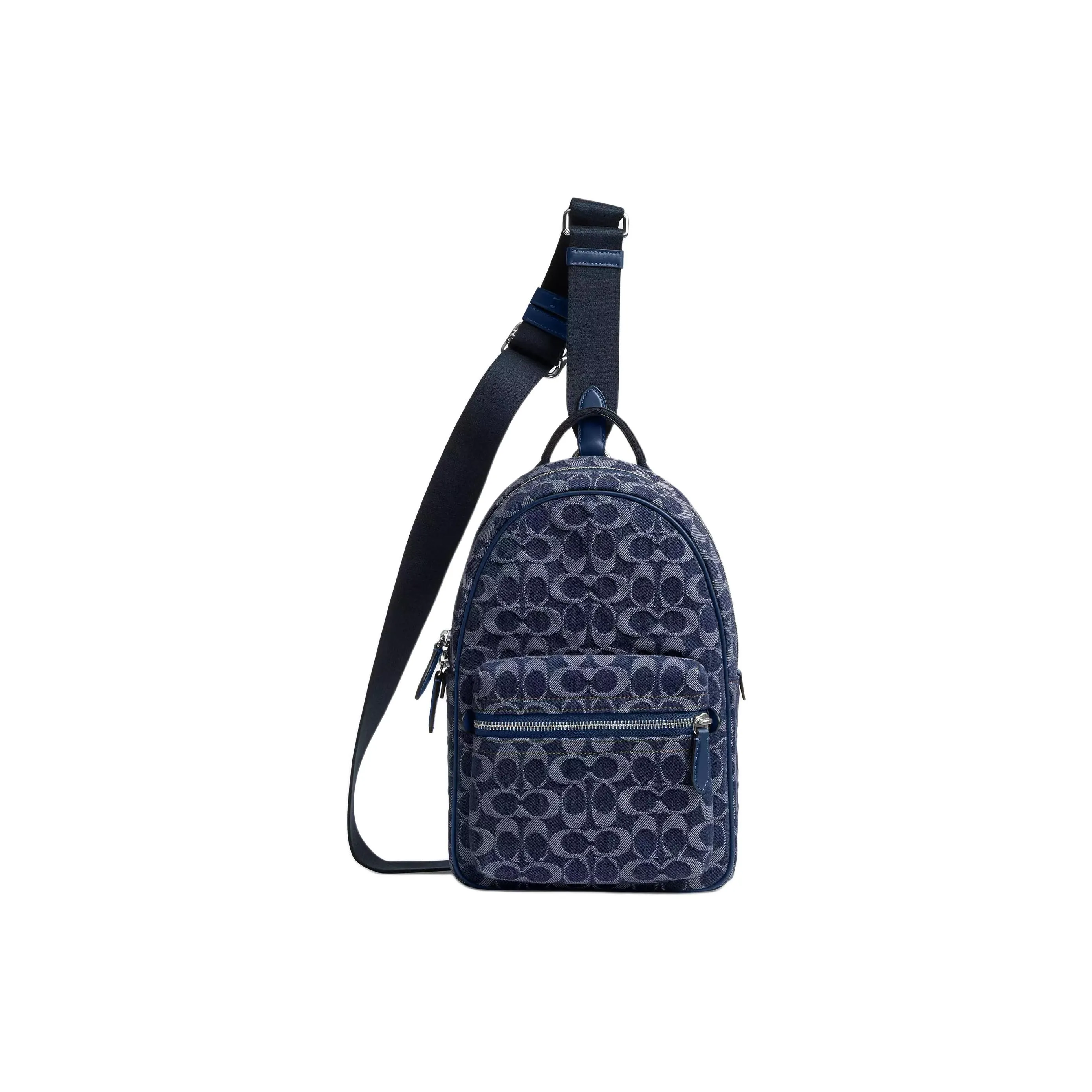 COACH Charter Denim With Calfskin Sling Bag Trumpets Men's Dark Blue