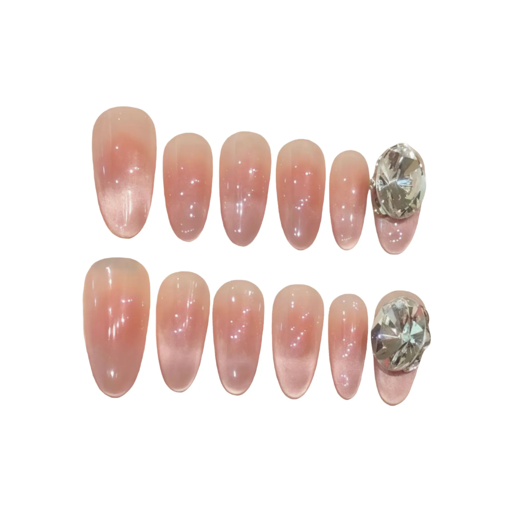 Gentle Welcome 12 Fingers One Carat Pure Кошачий глаз False Nail Oval Nude Blush Stain Coquette