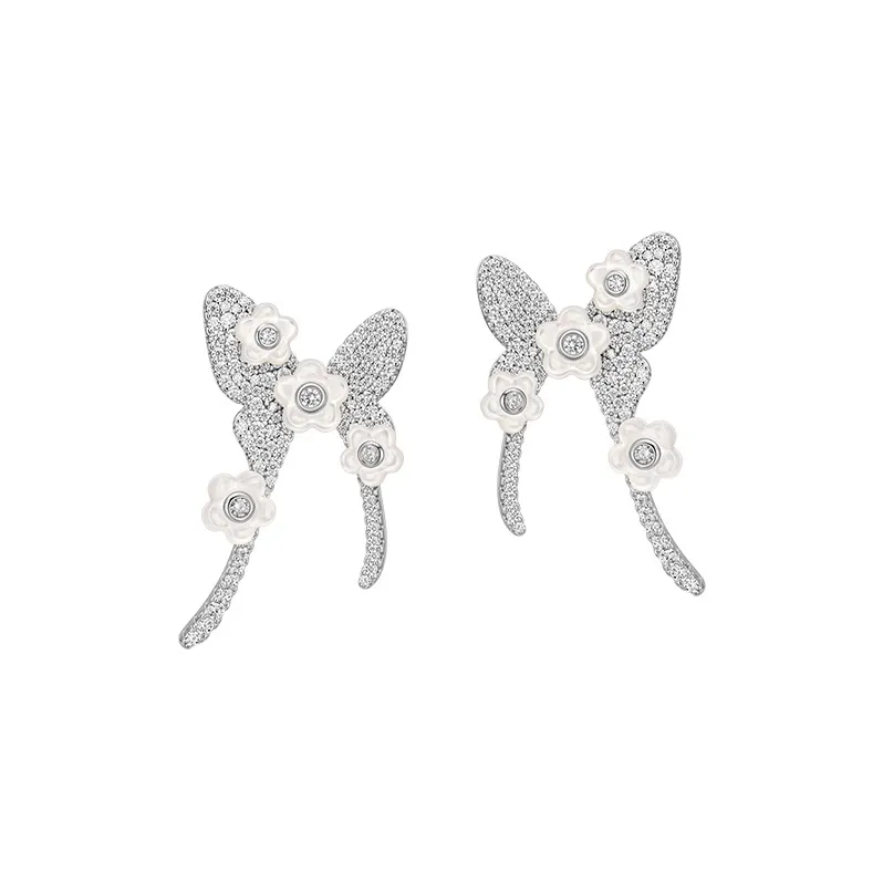 HEFANG 925 Sterling Silver Mother Of Pearl Floral Butterfly Hoop Earrings Women's