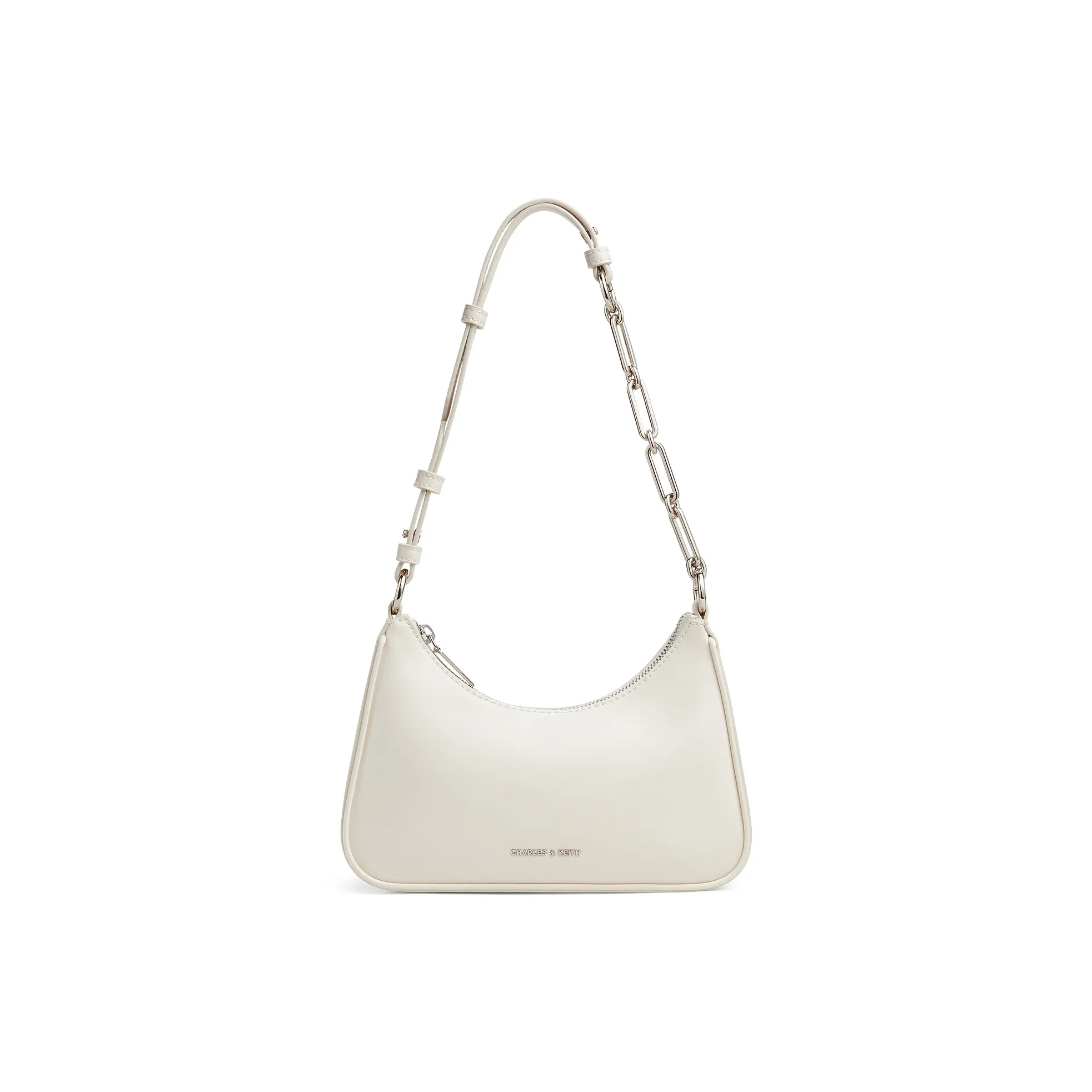 CHARLES&KEITH PU Shoulder Bag Small Size Women's Cream Milk White/Noir Black/Light Pink Light Pink