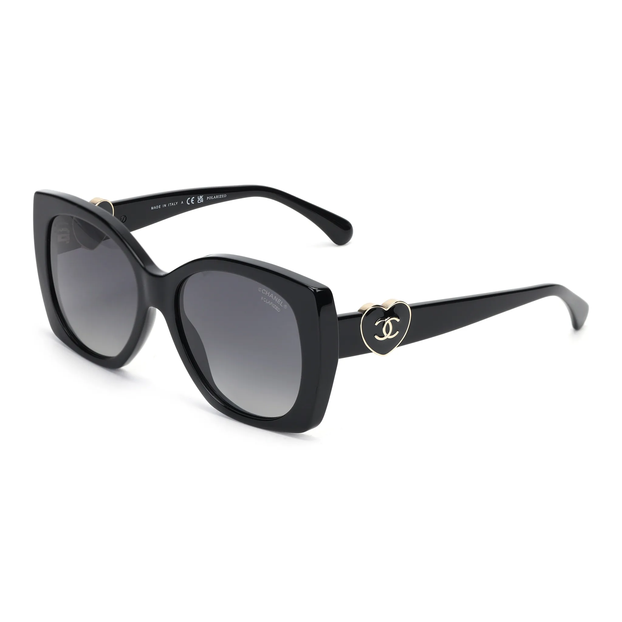 CHANEL Acetate Irregular Shape Sunglasses Women's Black
