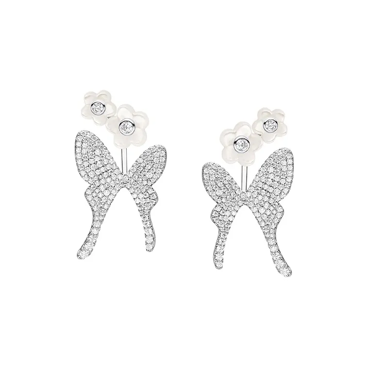 HEFANG 925 Sterling Silver Tail Butterfly Garden Hoop Earrings Women's