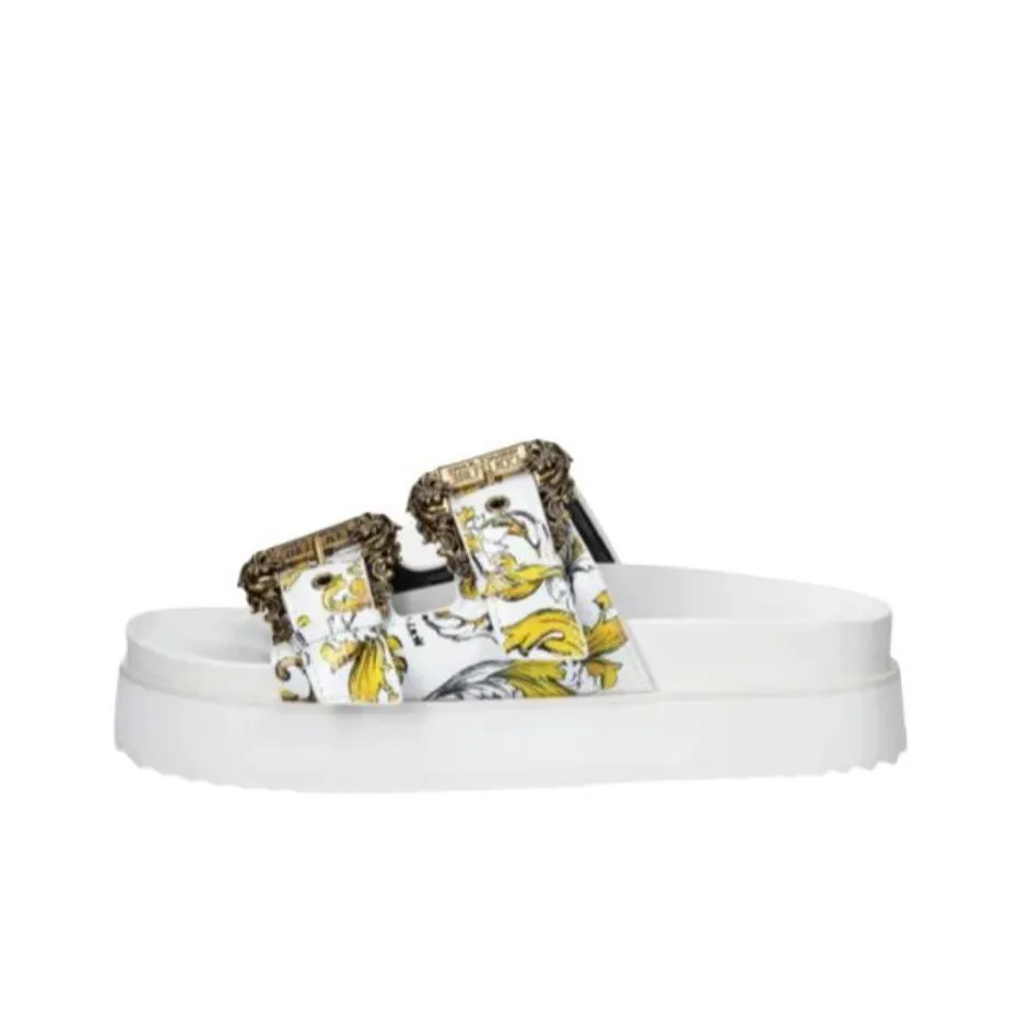 VERSACE JEANS Rubber Sole Slide Slippers Women's White