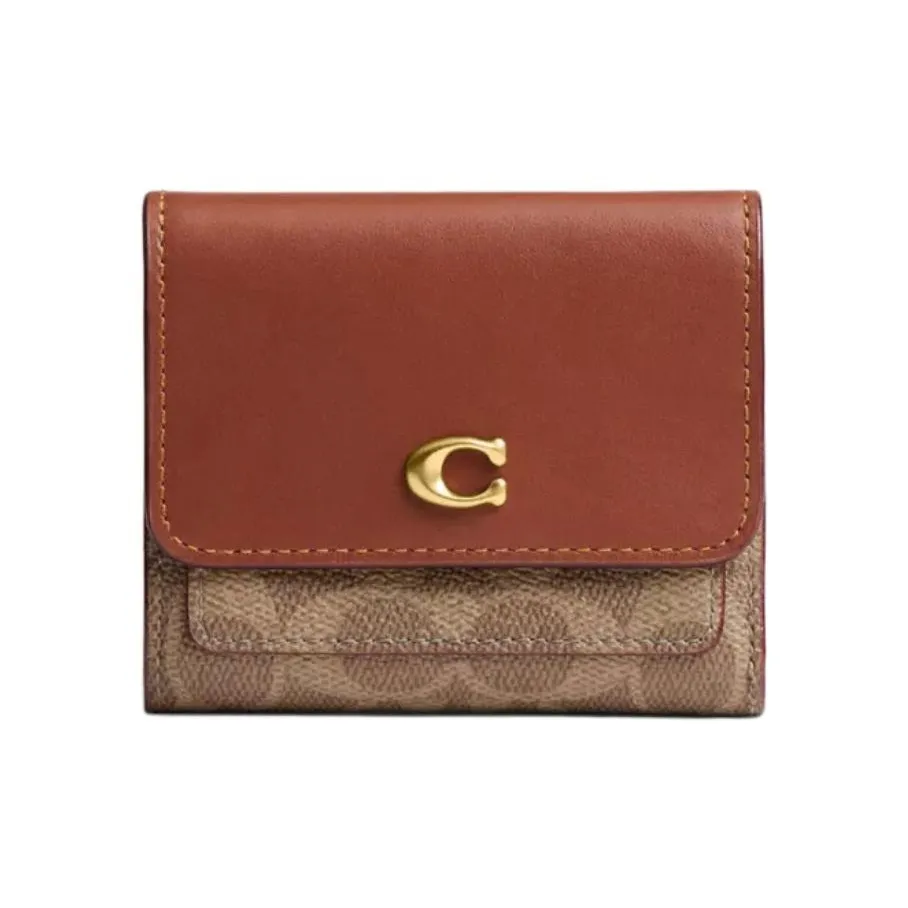 COACH Покрытый холст Кошелек Маленький Женский Коричневый Карамель