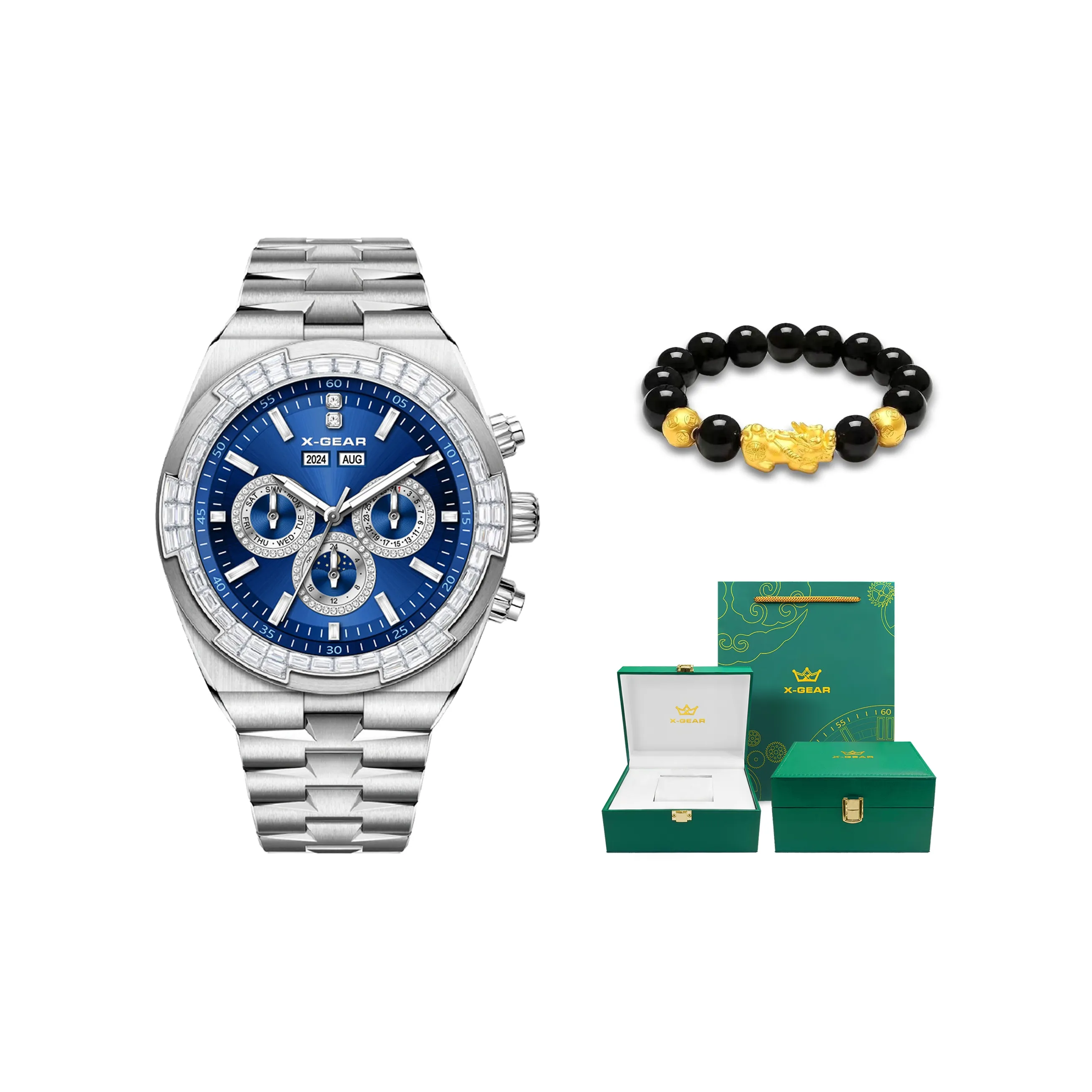 X Шестерня Автоматический Механический Механизм Мужские Часы 42,5 мм Синий