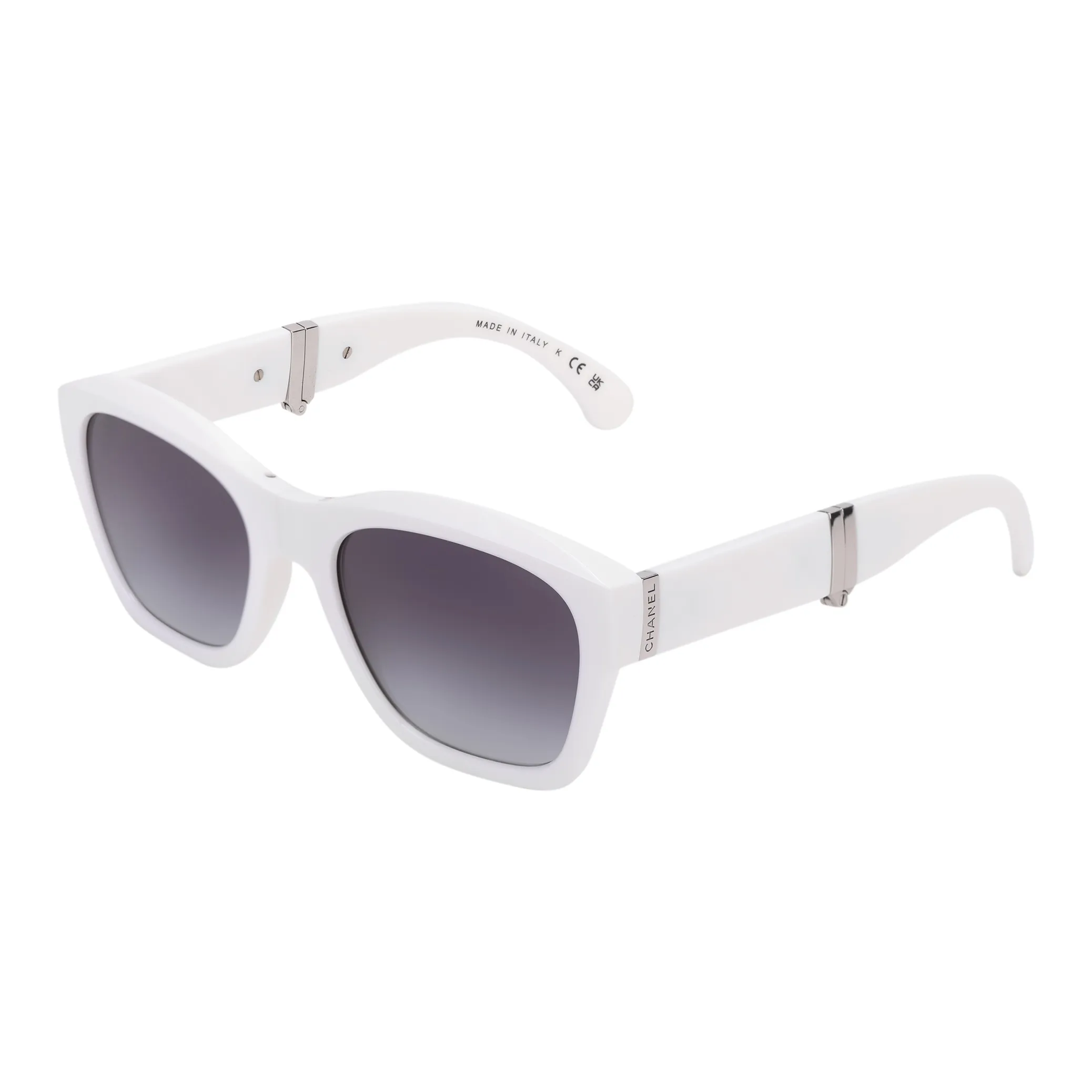CHANEL Injection Molded Irregular Shape Sunglasses Women's White