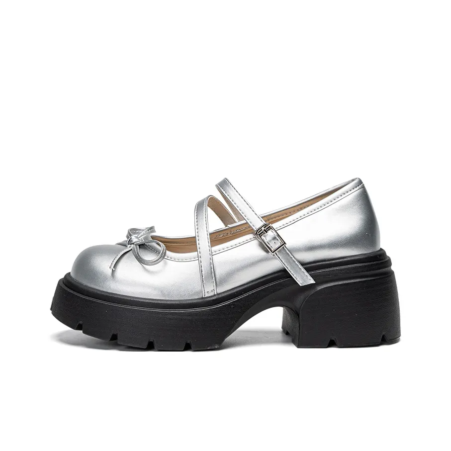 Warrior Грубый каблук Туфли Мэри Джейн 6 см Женские Серебряные