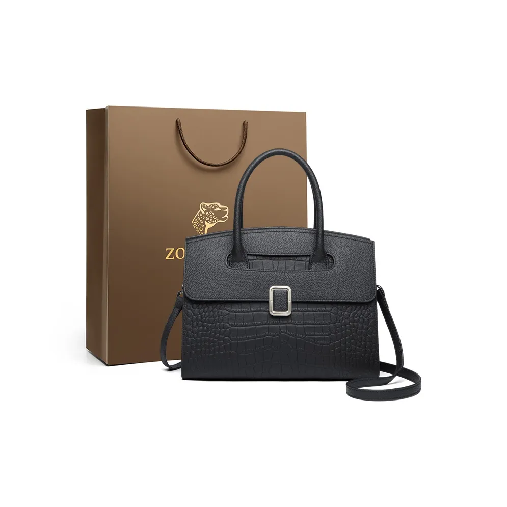 ZOOLER Сумка из крупнозернистой текстуры коровьей кожи одно плечо стандартная женская слоновая сера черная Хепберн