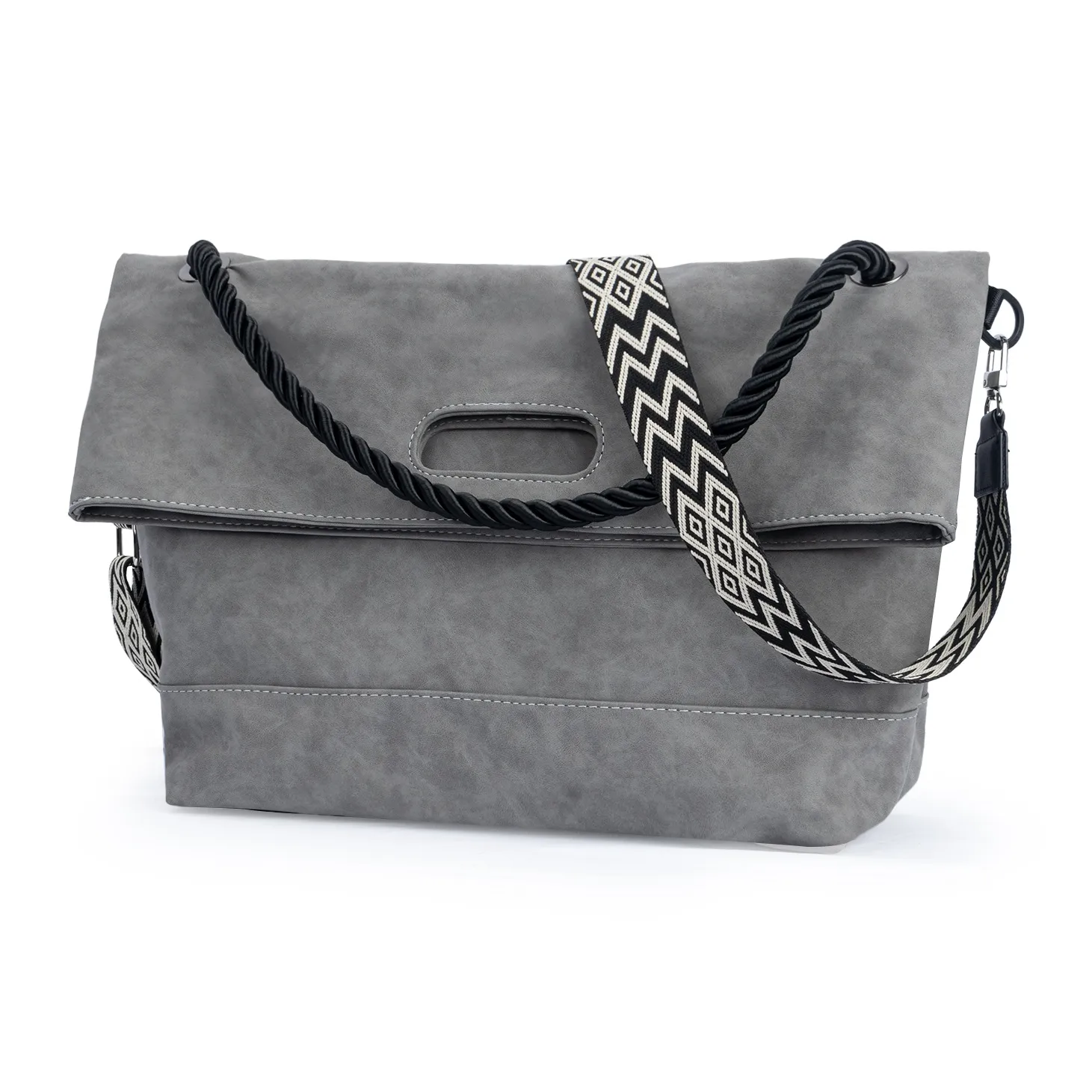 TAKI Soft Comfortable Suede Material Fashion Commute Tote Crossbody Bag Shoulder Bag Regular Unisex Gray