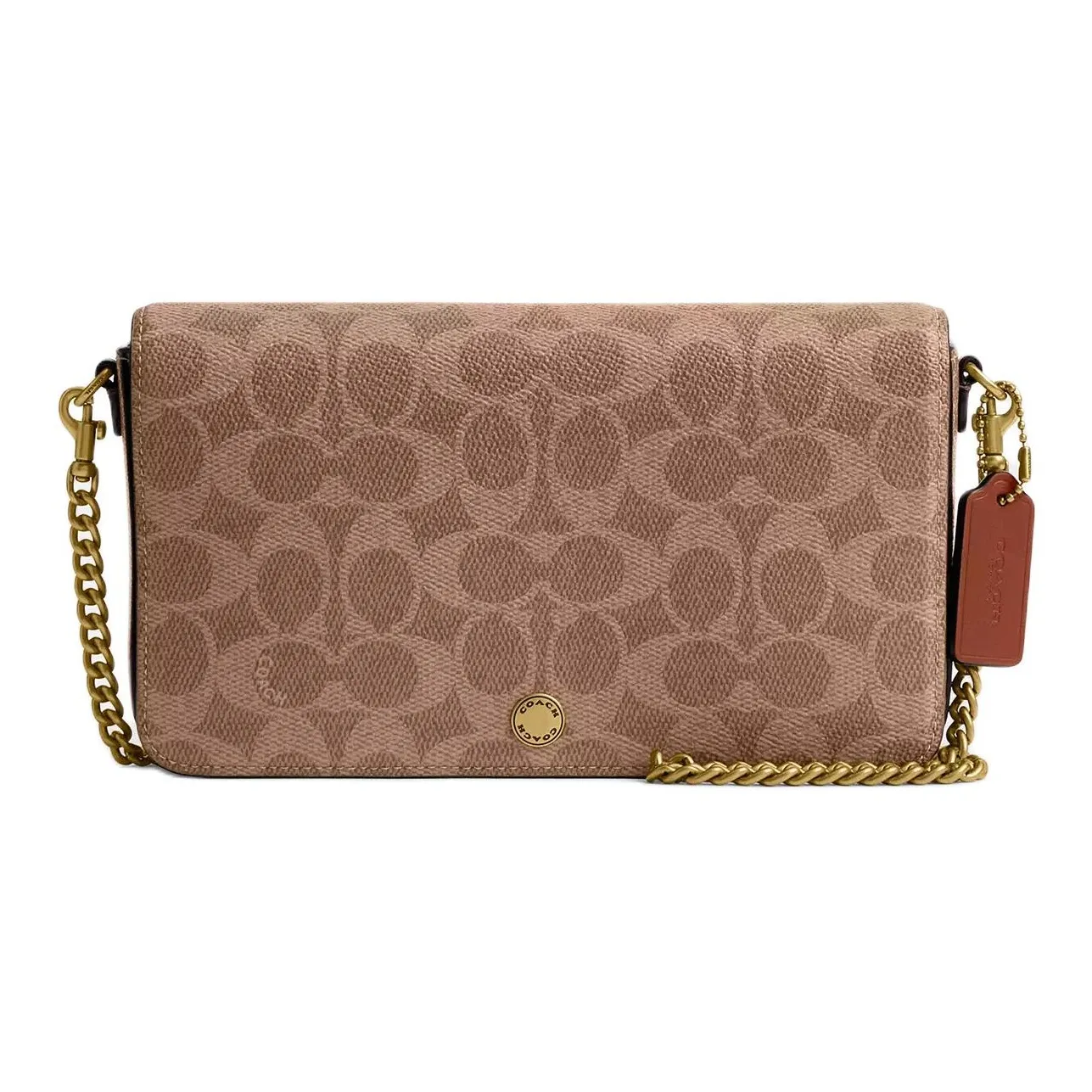 COACH Подпись Покрытый холст Сумка через плечо Сумка на плечо Маленькая Женская Карамельный Коричневый