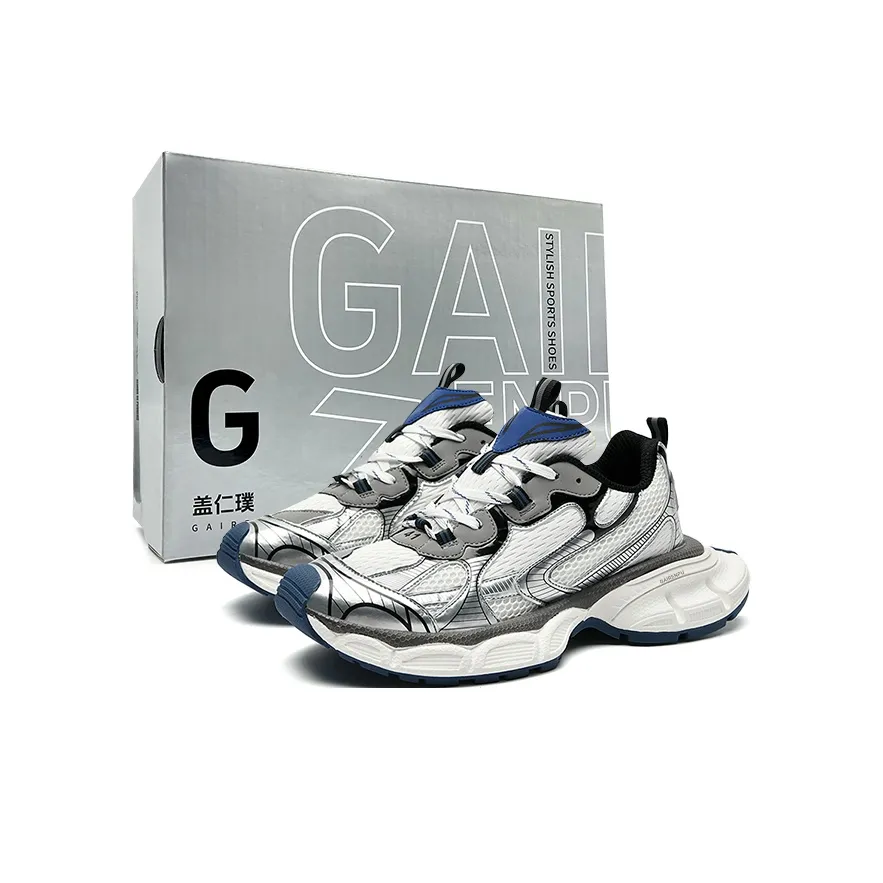 Gai Renpu Slip-Resistant Дышащий Увеличивающий Высоту Низкий Топ Обувь для Бега Унисекс Белый Синий Серебряный