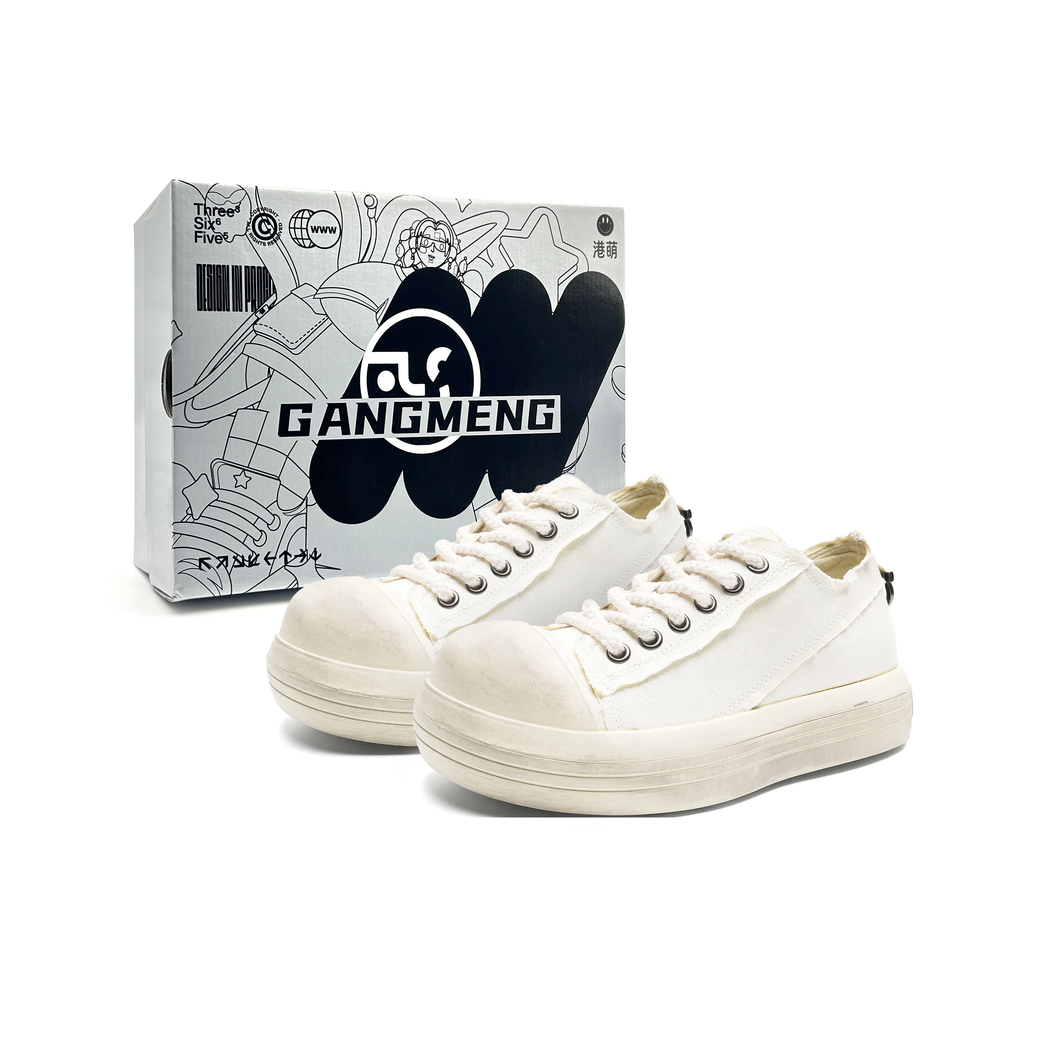 Hong Kong Meng Slip-resistant Breathable Height-increasing Low-top Skateboard Shoes Men's White Hong Kong Meng Противоскользящие Дышащие Увеличивающие высоту Низкие Кроссовки для скейтбординга Мужские Белые