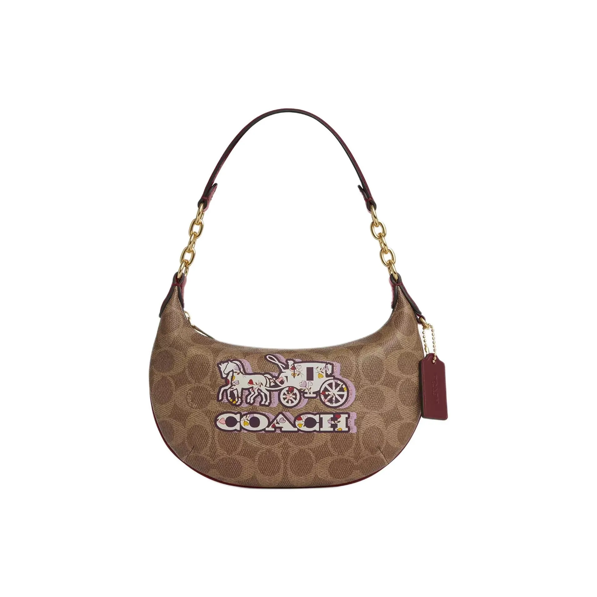 COACH Payton Холст с покрытием и гладкая кожа Сумка-пельмень Сумка Мини Женские Золотой Коричневый Умбра Черный Вишня