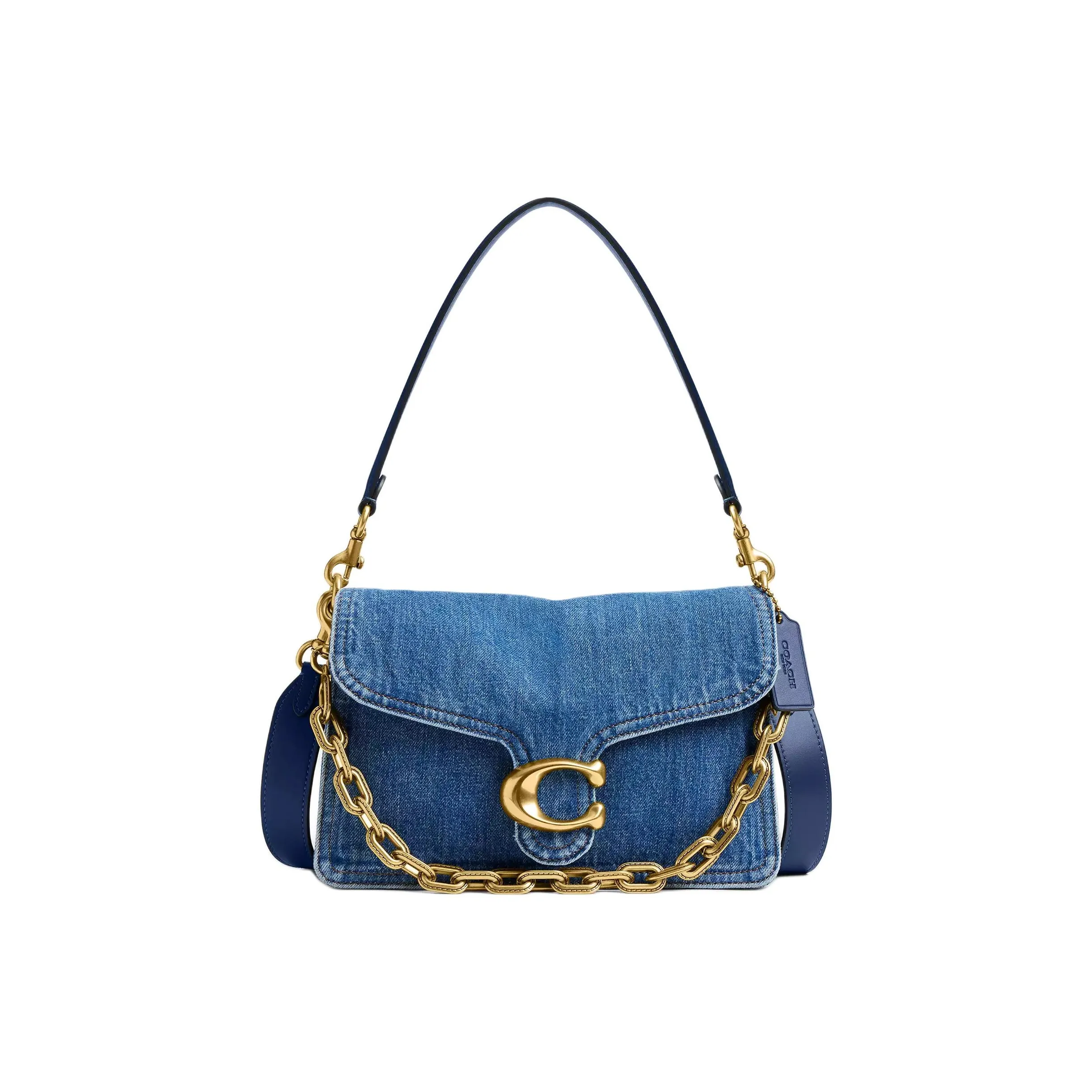 COACH ChainTabby Denim One Shoulder Handbag Medium Size Women's Dark Blue