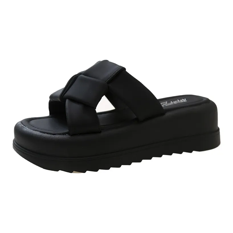 ECAC Slippers For Women's Summer Outerwear Slippers Lightweight Platform Woven Soft Sole Home Slide Slippers