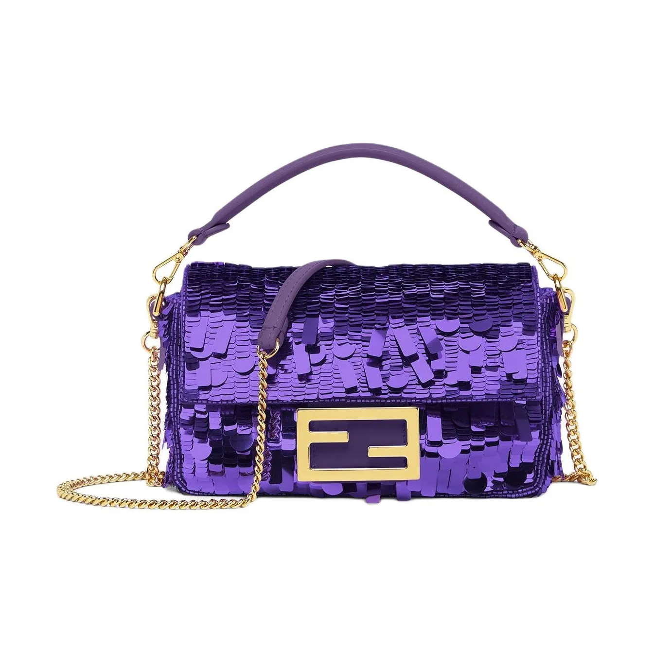 FENDI Baguette Sequins One Shoulder Handbag Mini Women's Purple