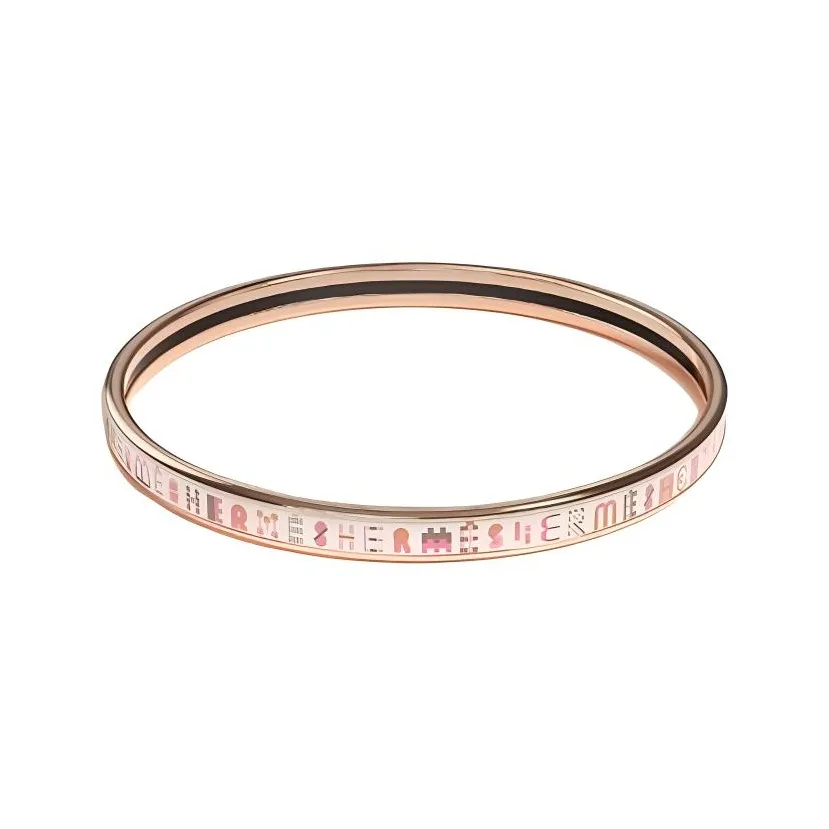 HERMES Enamel Metal Rose Gold Plated Bangles Women's Pink