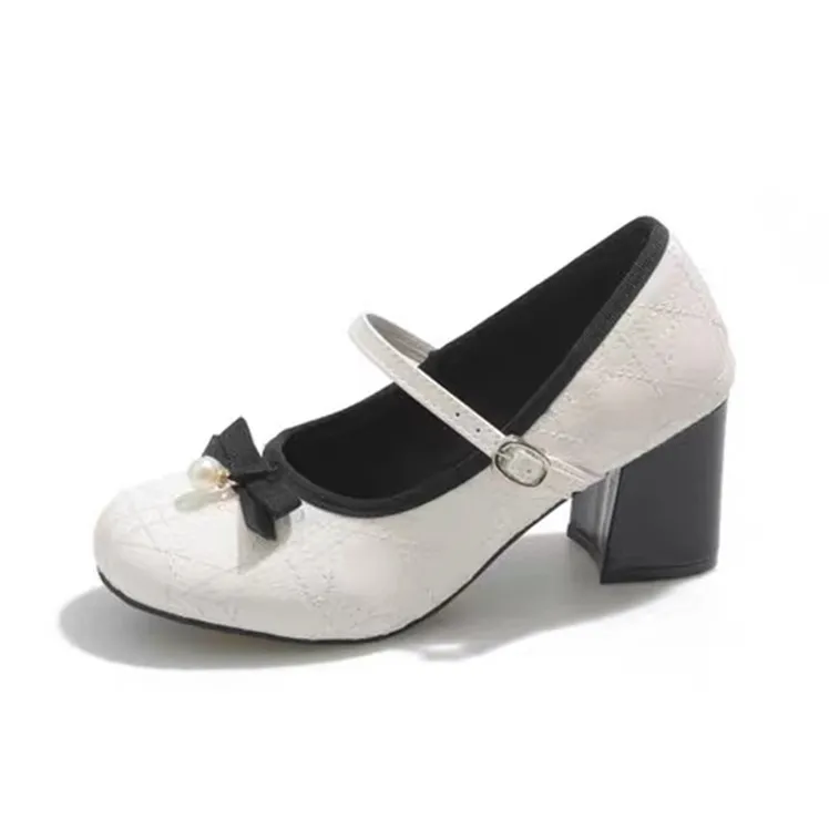 OBWA Грубый каблук Туфли Мэри Джейн Женские Экрю