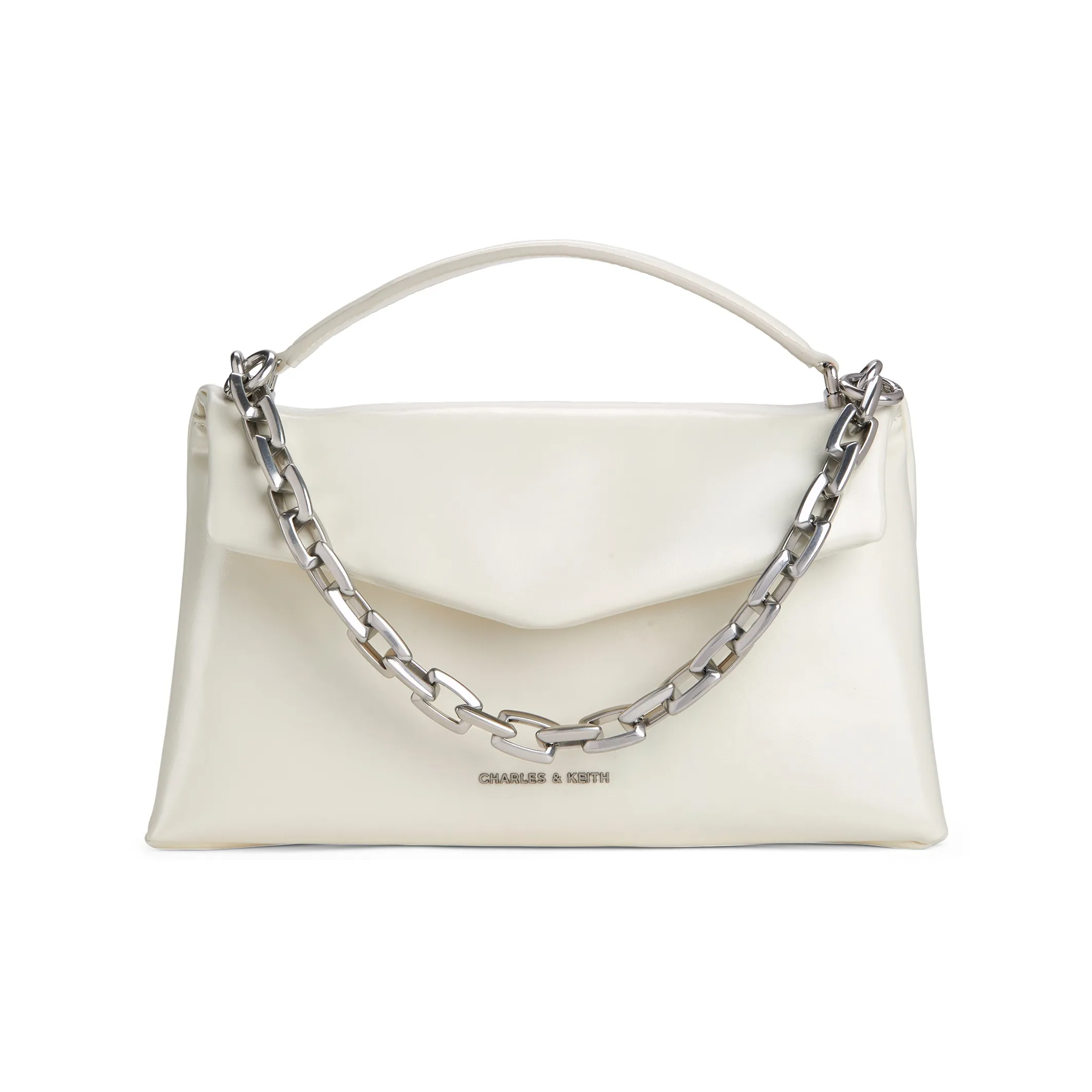 CHARLES KEITH ПУ (полиуретан) Сумка через плечо Маленькая Женская Кремово-молочный Белый Серебряный