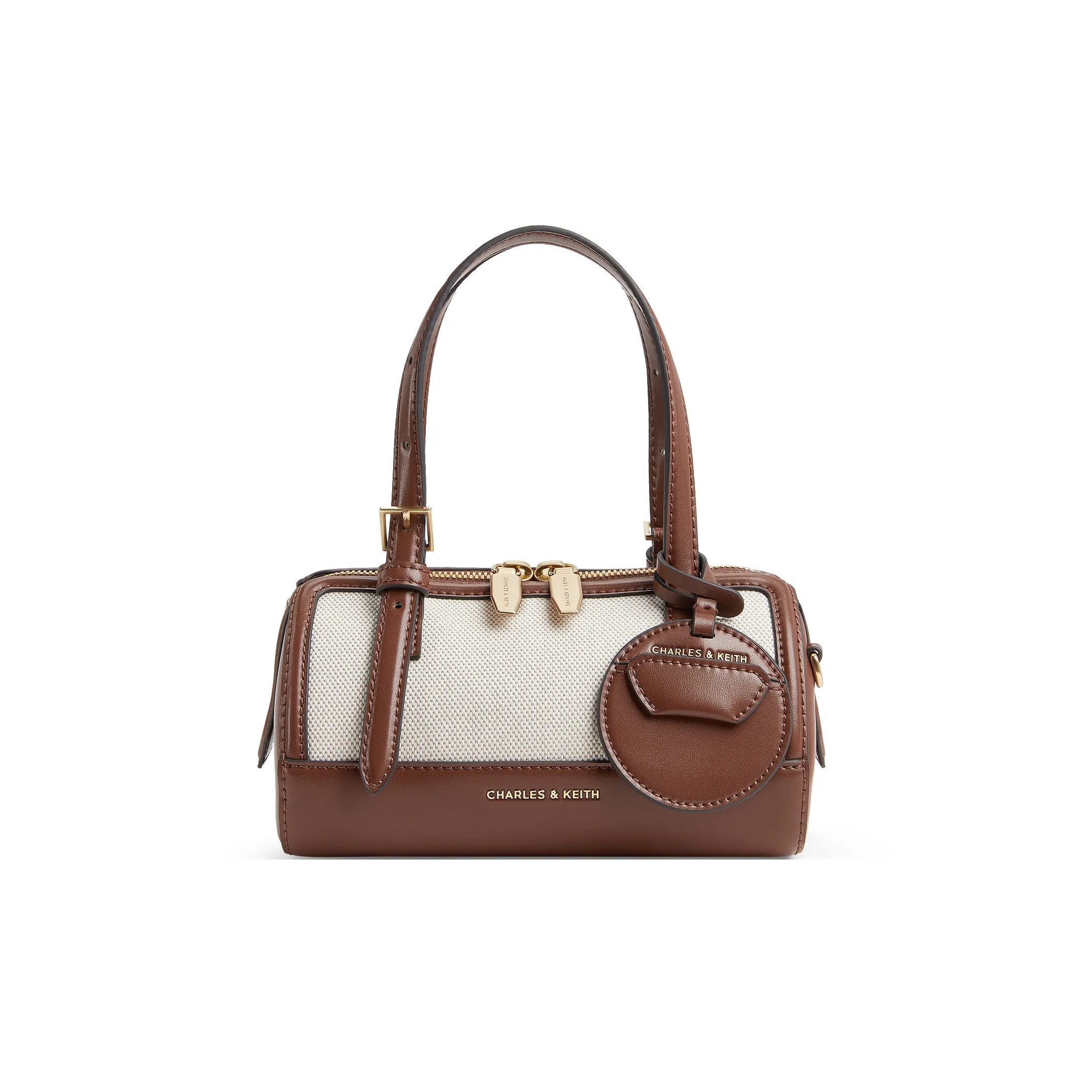 CHARLES&KEITH PU, Textile Mixture Handbag, Shoulder Bag, Crossbody Bag Trumpets Women's Chocolate/Black