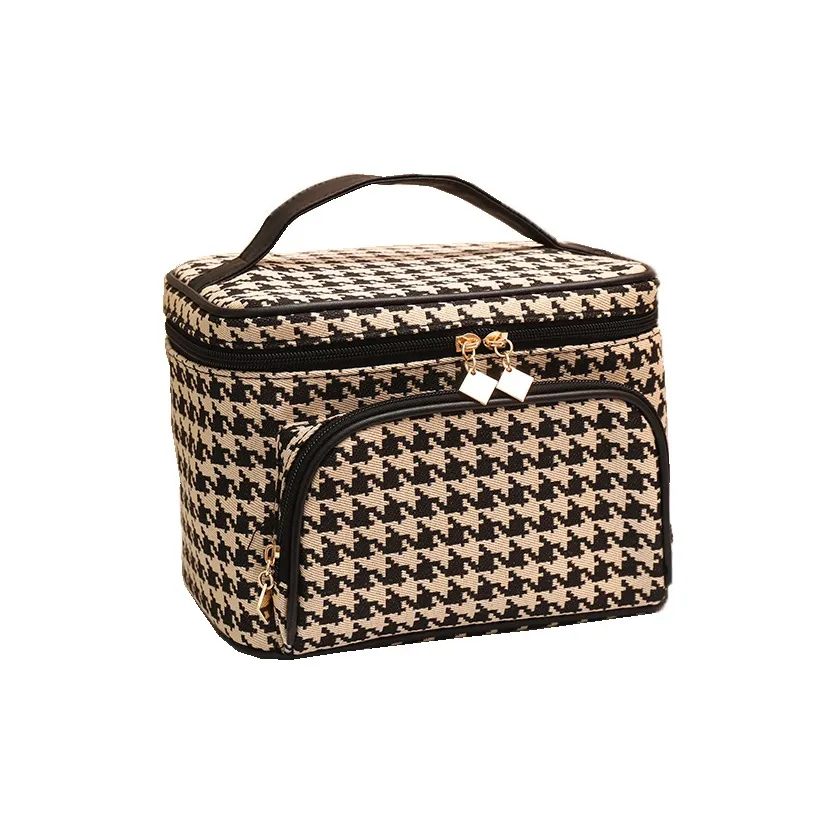 JINGLINGLONG Косметичка в узоре "гусиная лапка" для женщин портативная с большой вместимостью сумка для путешествий туалетная сумка для хранения косметический кейс