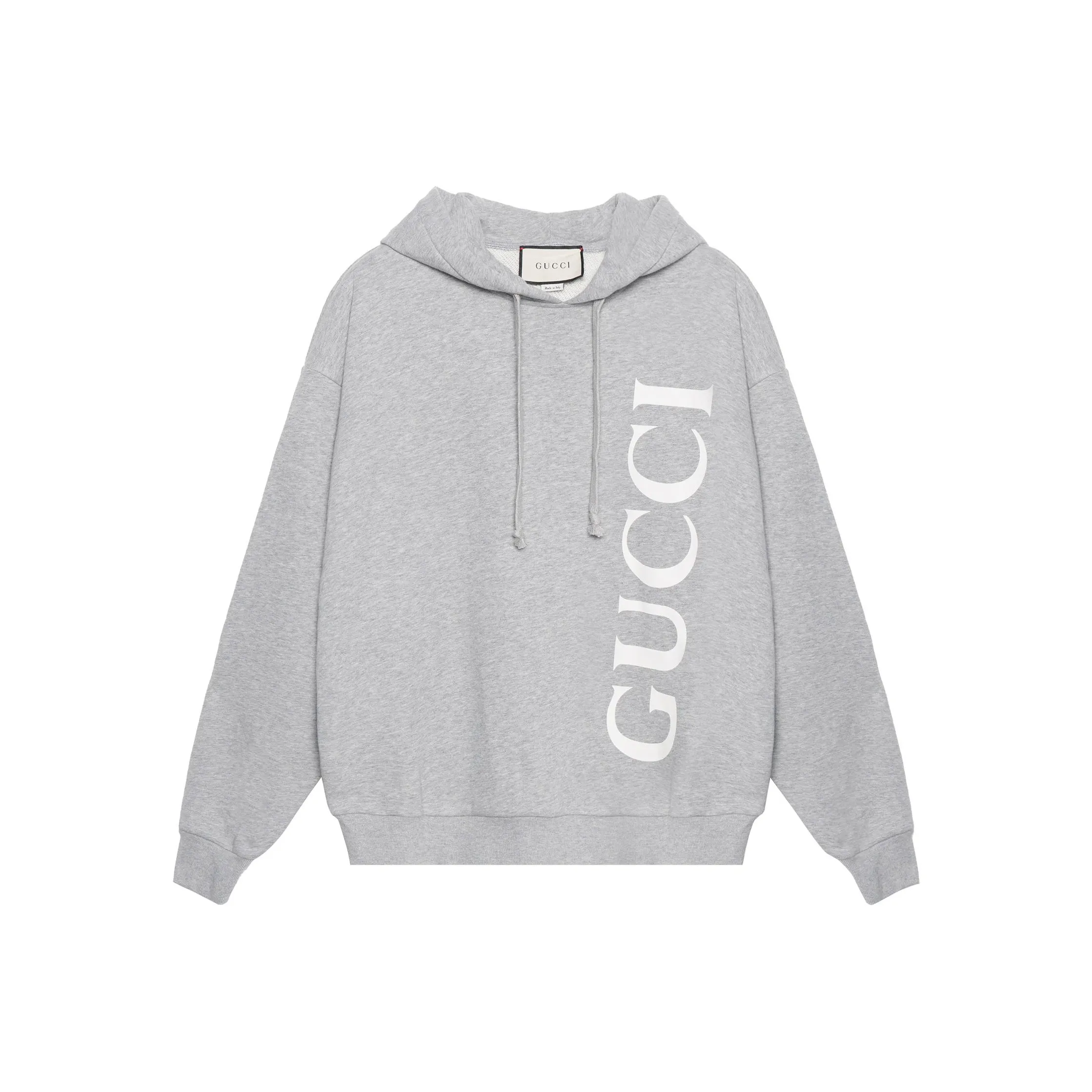GUCCI Men Large GUCCI Logo Popover Hoodie Grey