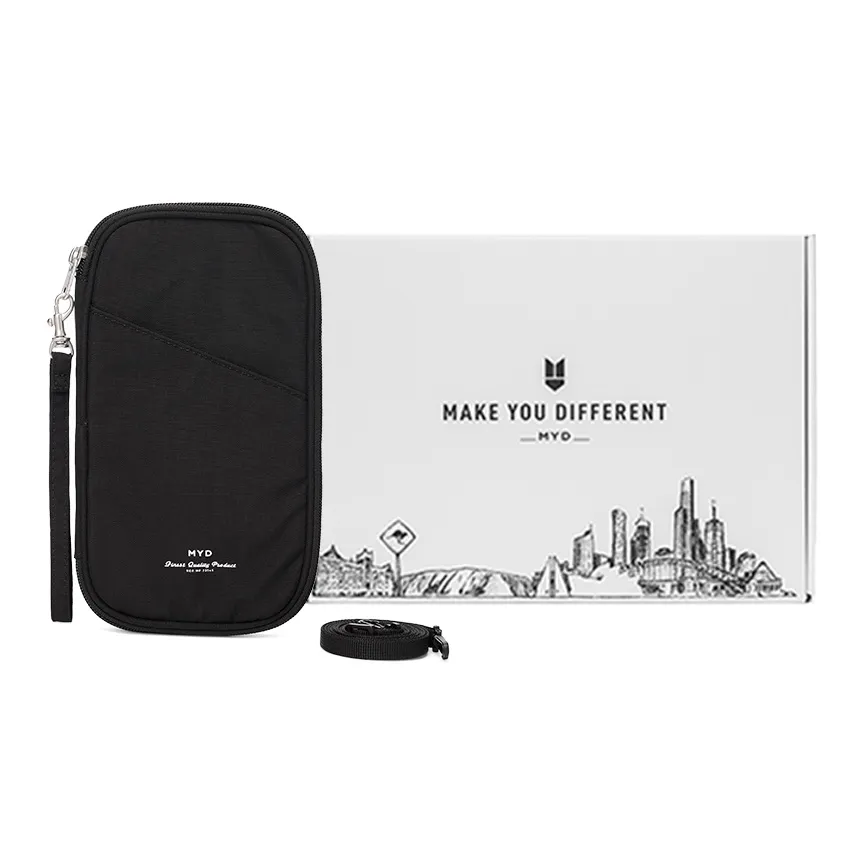 MYD Полиамид Держатель для паспорта с разъемом для билетов и организатором для сумки на плечо для путешествий маленький унисекс черный