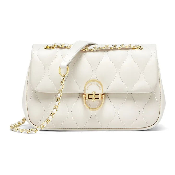 CNOLES Cow Leather Casual Work Date Small Square Bag Shoulder Bag Regular Women's Wave White/Scale Black