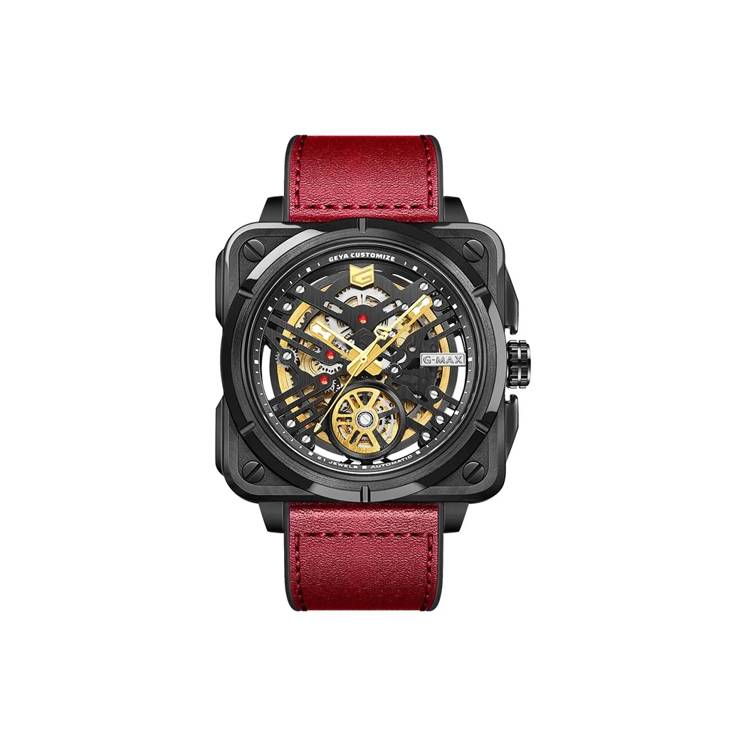GEYA г Max Engine Collection Автоматический механический механизм Часы с натуральной кожей Ремешок Мужские часы Черепный циферблат