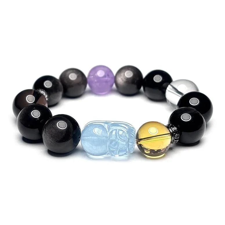 MOUNTAINS AND MANS Obsidian Luxury Good Luck Beaded Bracelet Men's