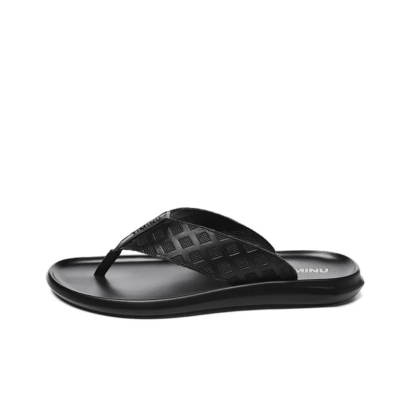 EMINU Резиновая подошва Тотем Шов Пэчворк из кожи Противоскользящие шлепанцы Мужской Черный