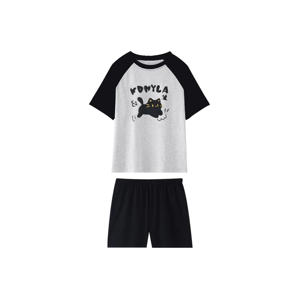 OEING Пижамный комплект женский черный и белый с котенком