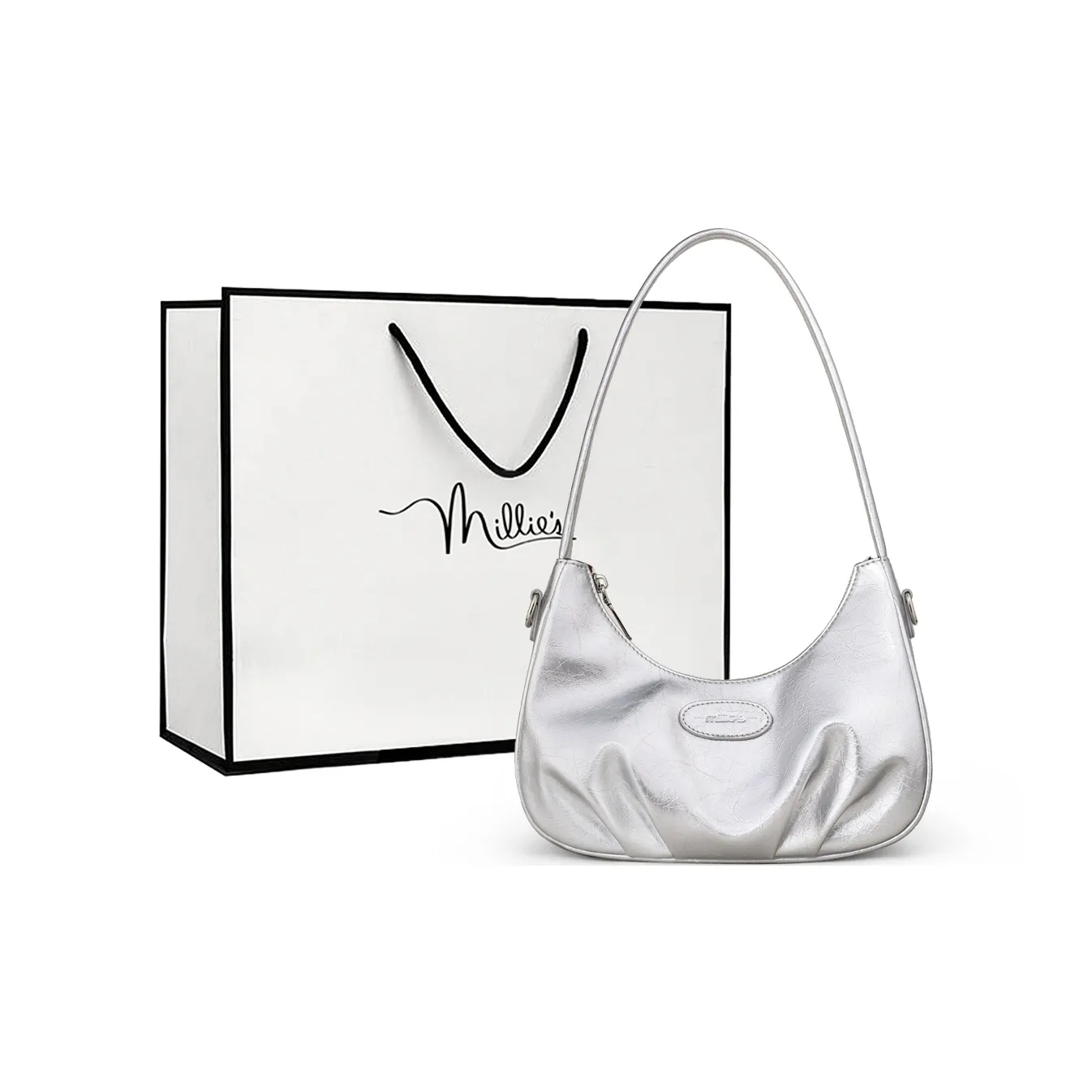 MILLIE'S Сумка из коровьей кожи с синтетической кожей сумка через плечо сумка через плечо сумка-полумесяц стандартная женская серебряная