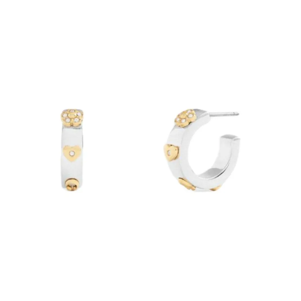 COACH Brass Plated, Cubic Zircon, Glass, Titanium Earrings Women's Gold