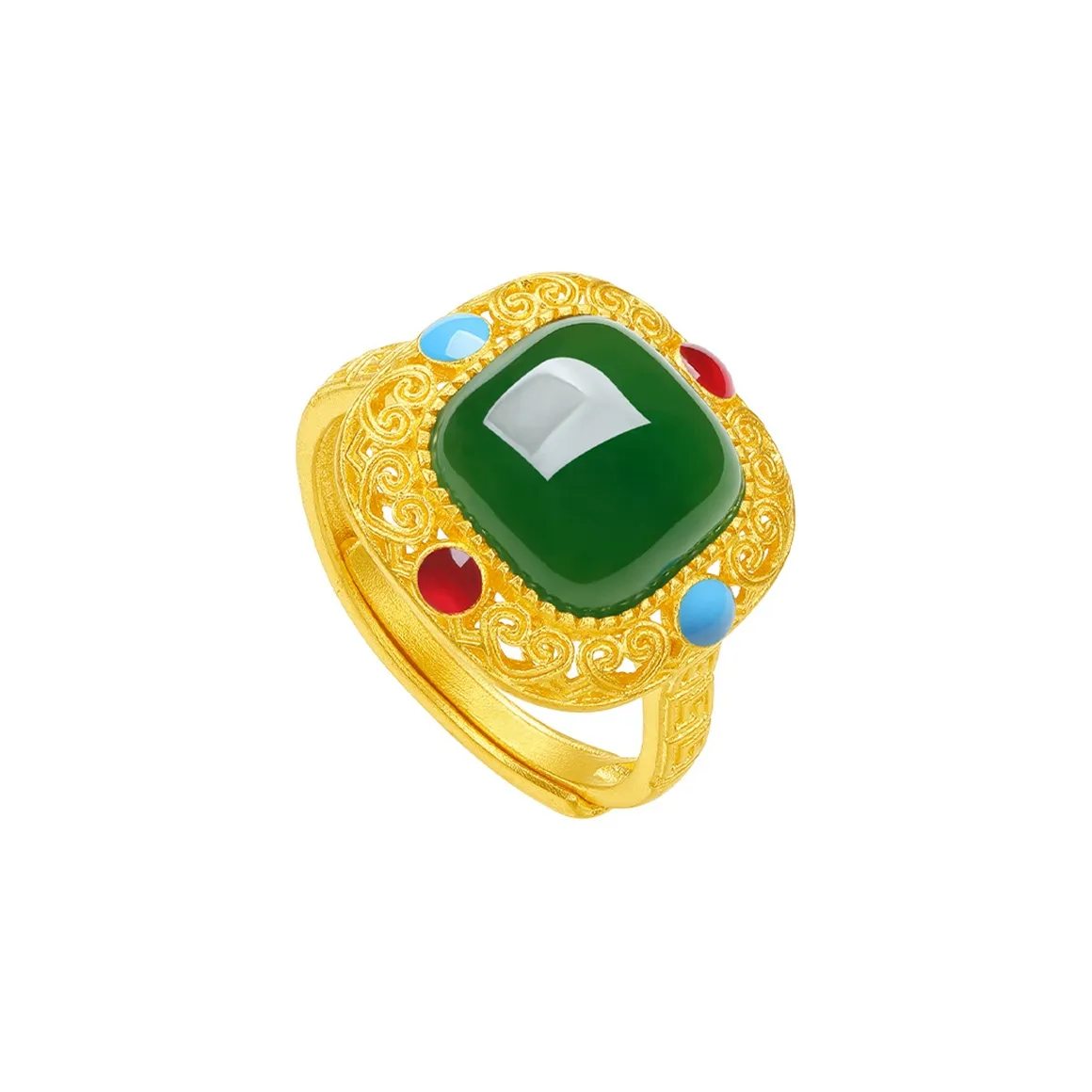 ZHOU LIU FU Open And Adjustable Women's Ring Green Jade Women's