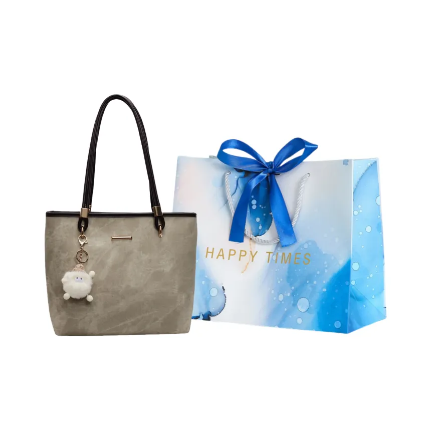 ROUNDOT PU Tote Bag, Shopping Bag, Shoulder Bag Women's Ecru/Black/Blue