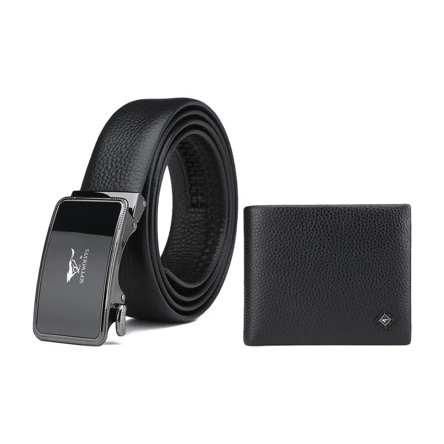 SEPTWOLVES Top Grain Cow Leather Belt Wallet Box Men's Width 3.55cm