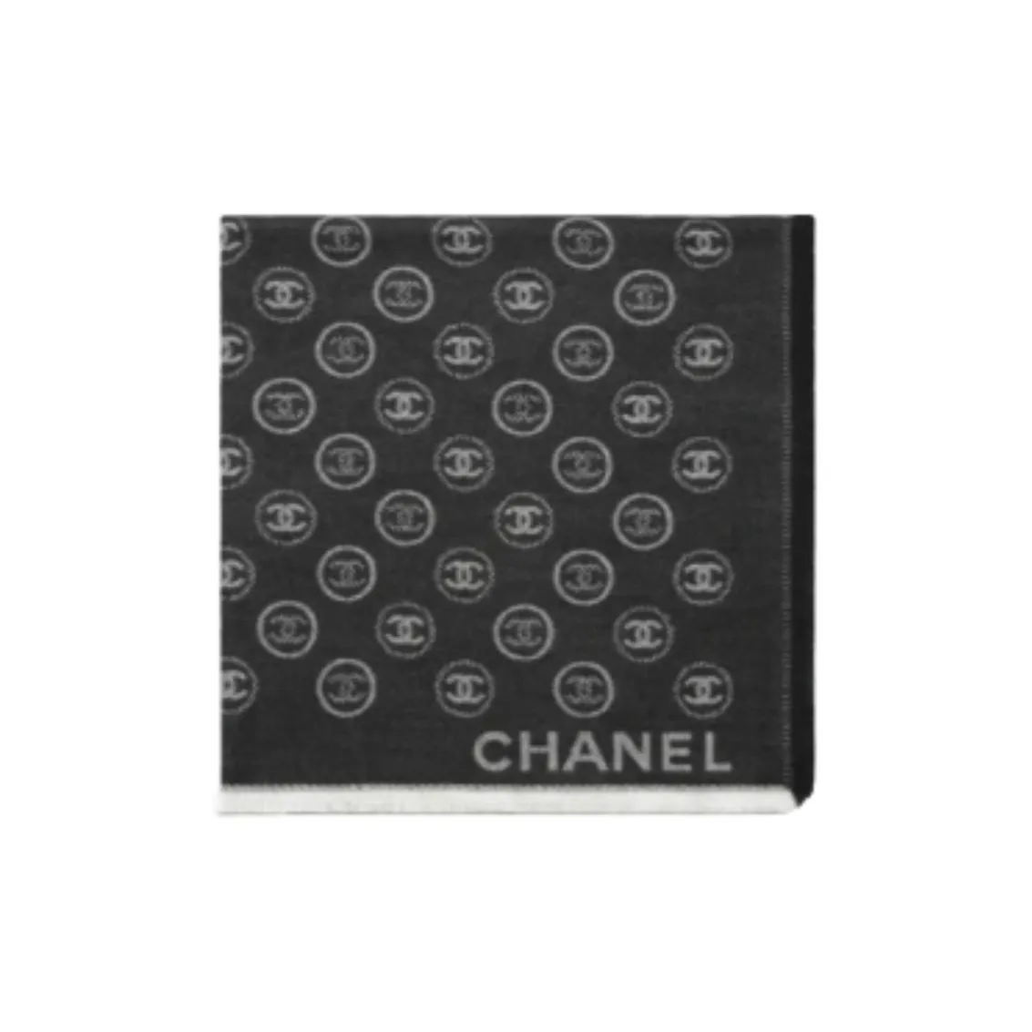 CHANEL Wool Knit Scarves Unisex Black/White