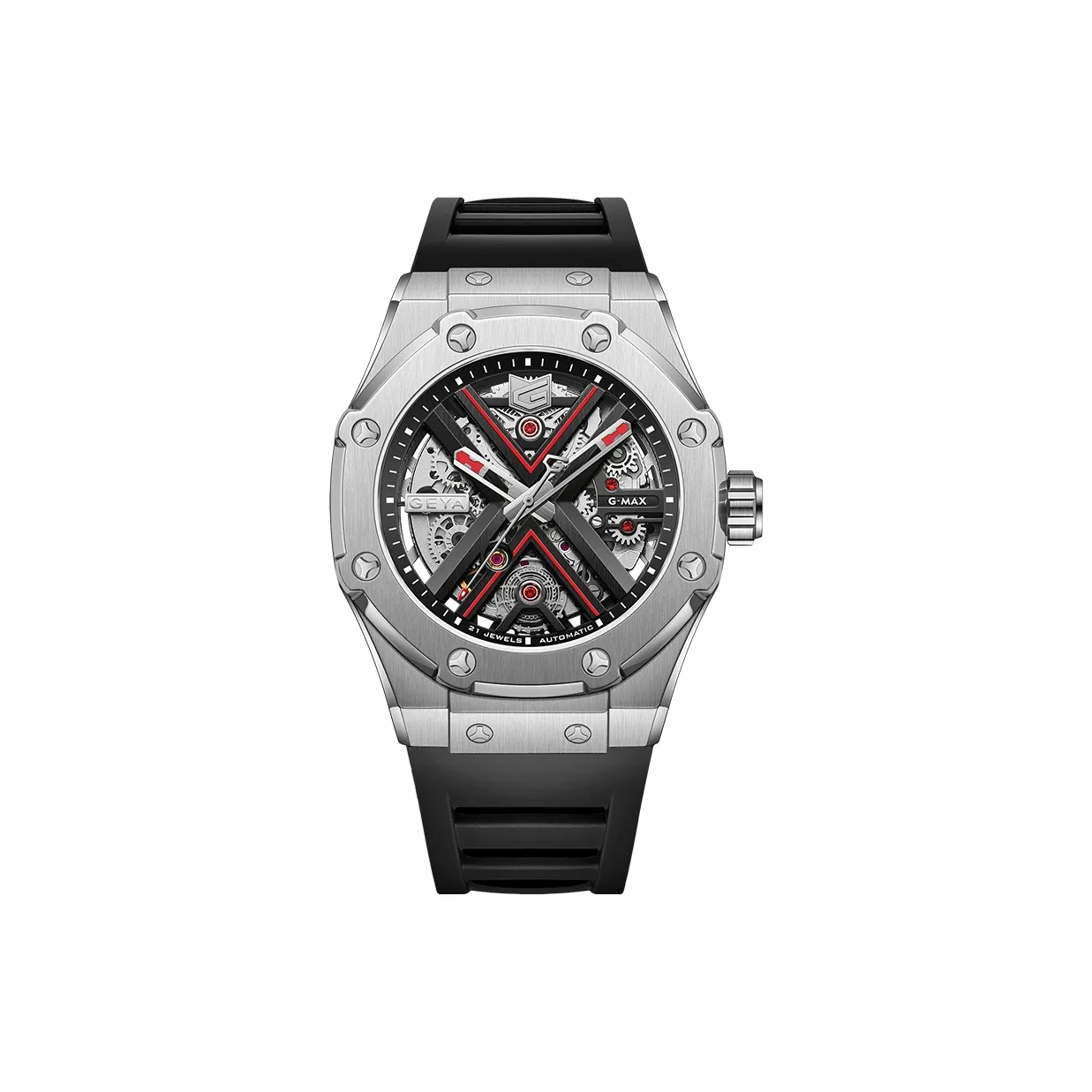 GEYA Engine Collection Max Коллекция Автоматический Механический Механизм Силиконовый Ремешок Часы Мужские Часы С Черепным Циферблатом