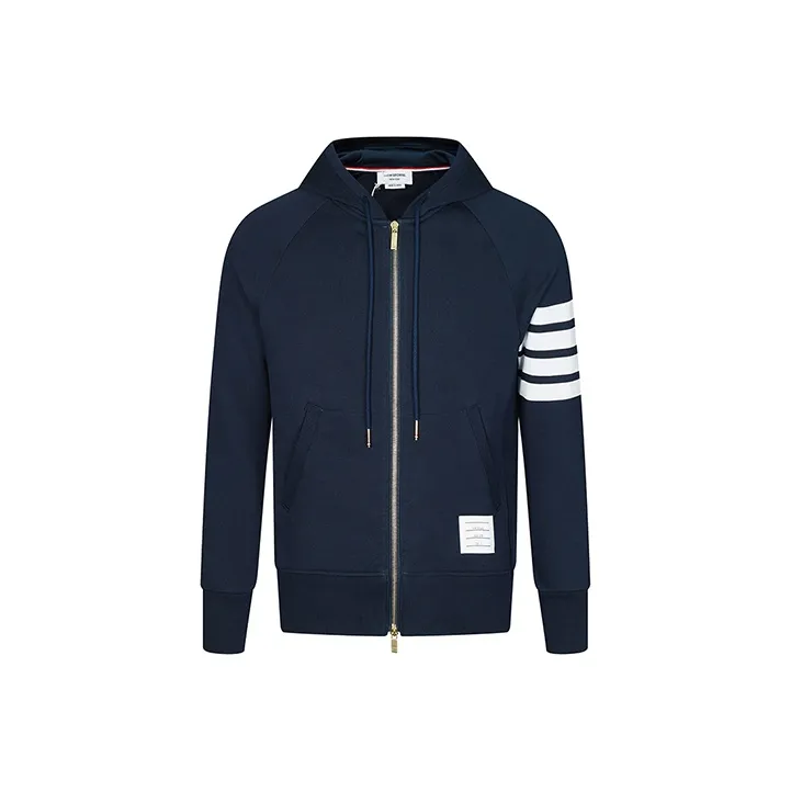 THOM BROWNE Engineered 4 Bar Zip Up Drawstring Hoodie