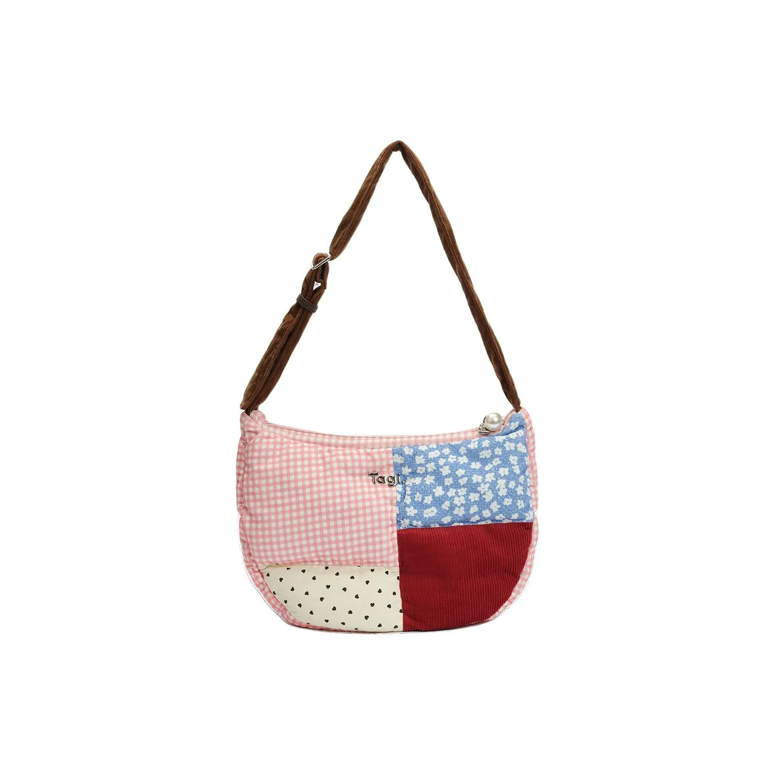 Tagi. Вельветовая сумка через плечо женская с пэчворком ягодный цвет
